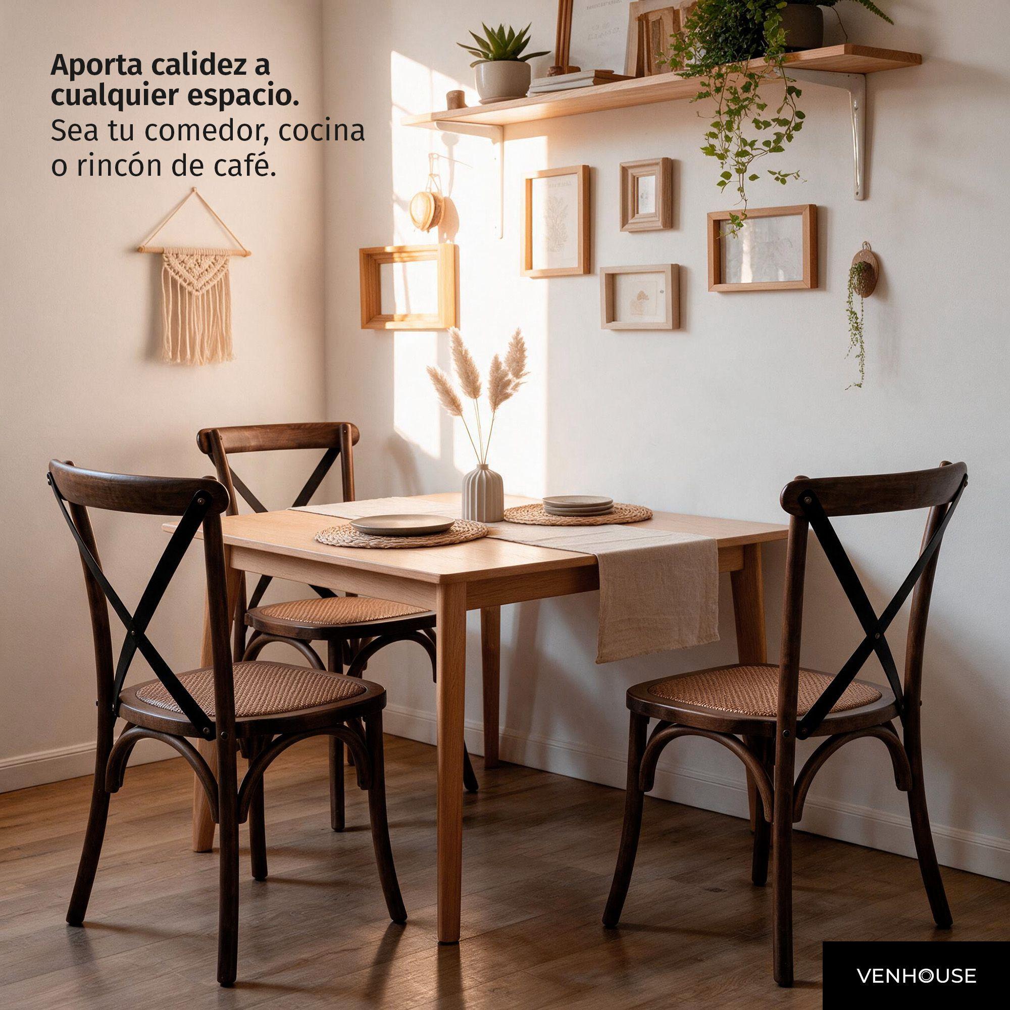 Pack 2 Sillas Comedor Bistr Madera Rat n Apilables Crossback Nogal-5