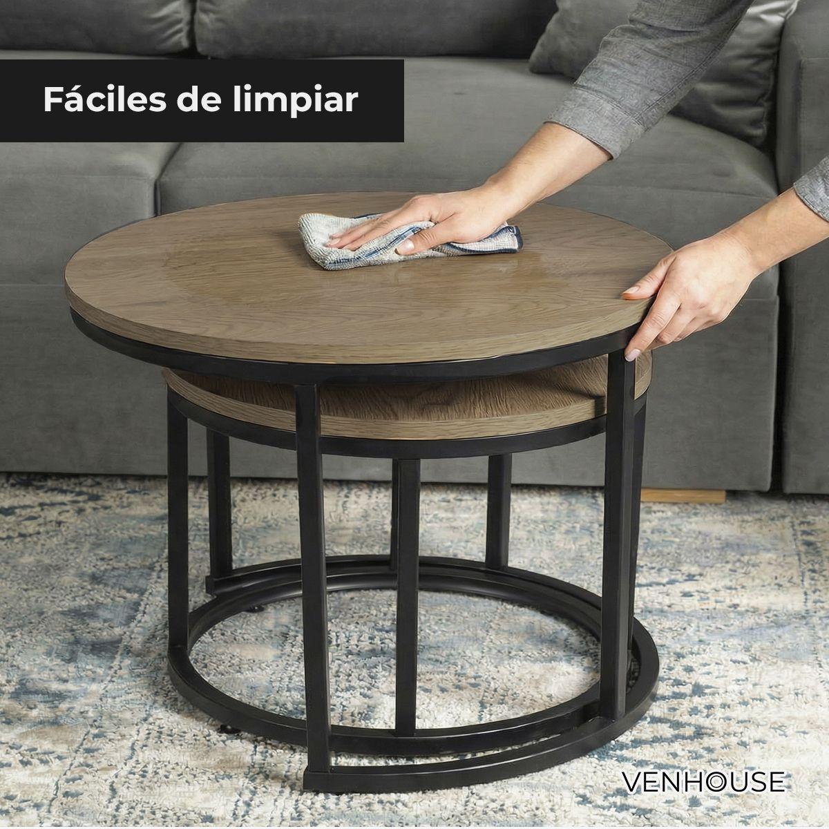 Mesas De Centro Anidadas Redondas Oscura-4