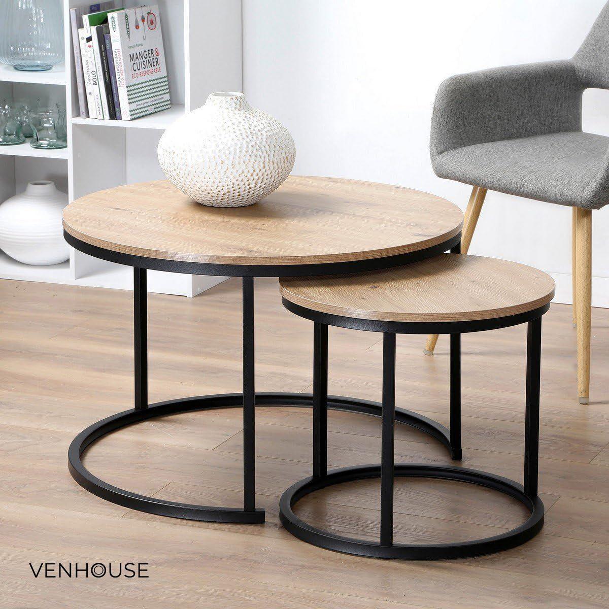 Mesas De Centro Anidadas Redondas Oscura-5