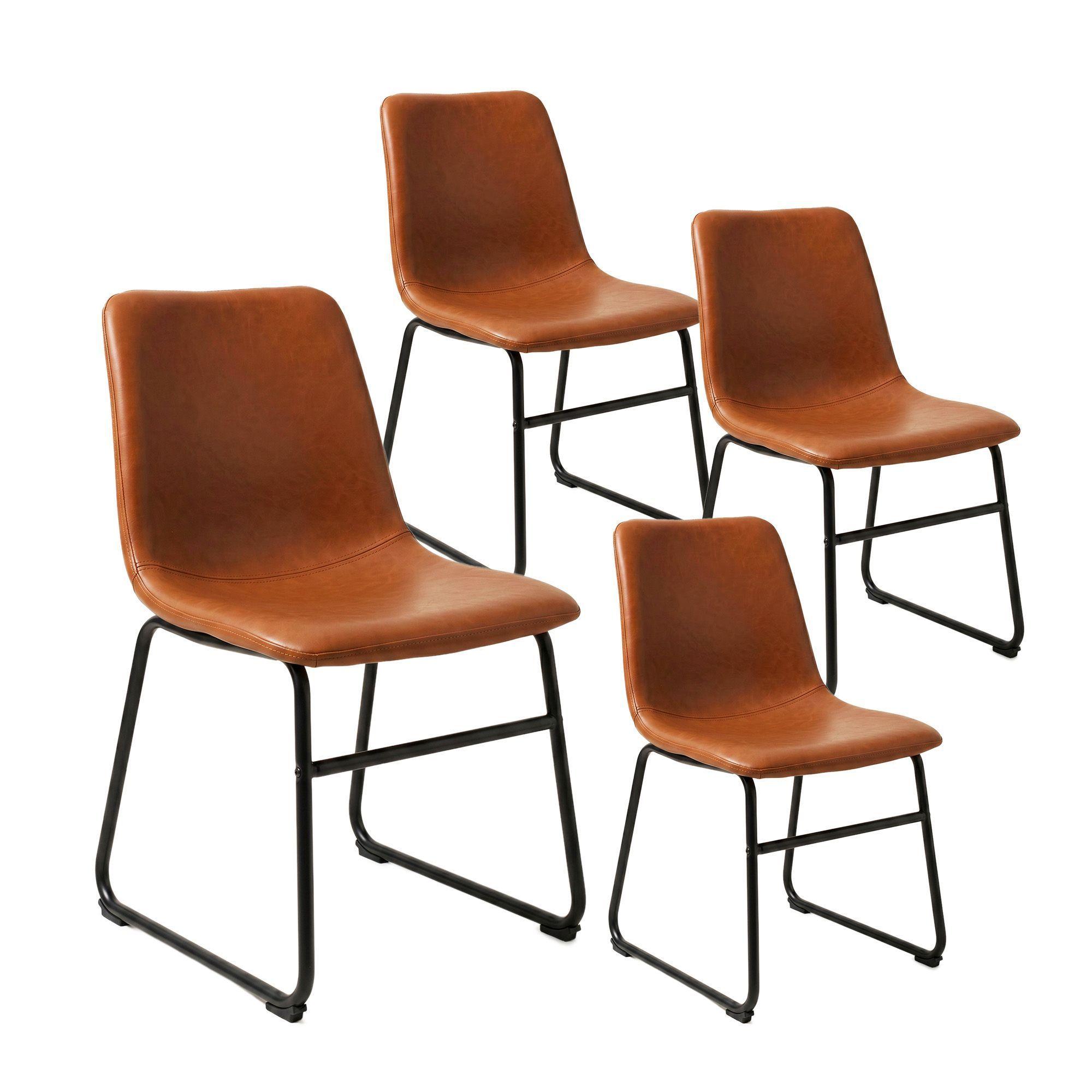 Pack 4 Sillas Comedor Cocina Metal Cuero Acolchadas Vintage Burgos Caramelo-0