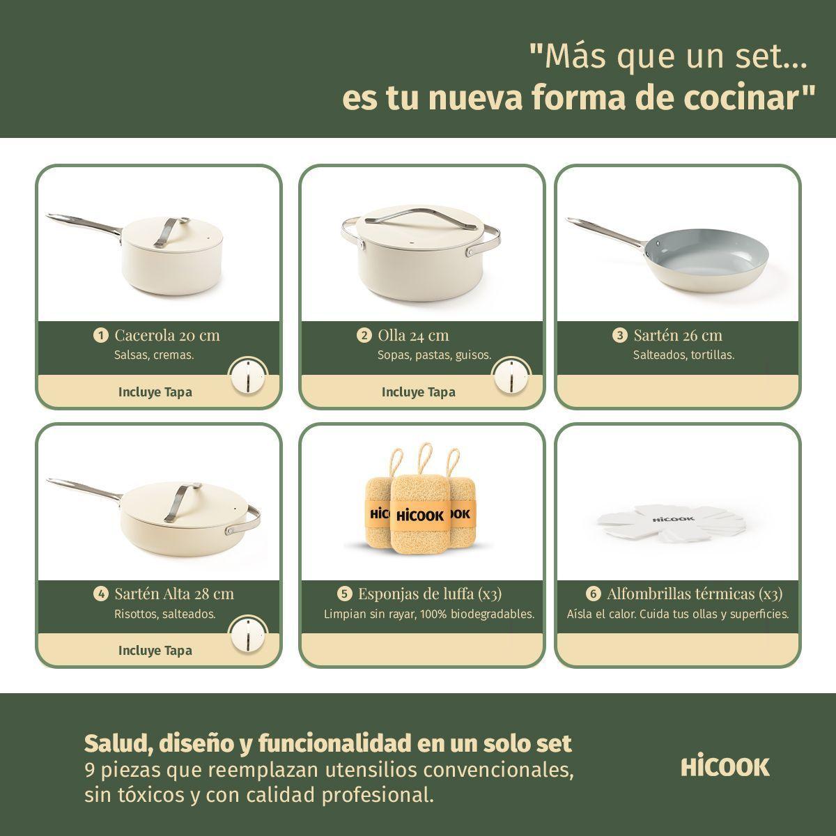 Bateria de Cocina Ceramica Antiadherente HiCook 9 Piezas-2