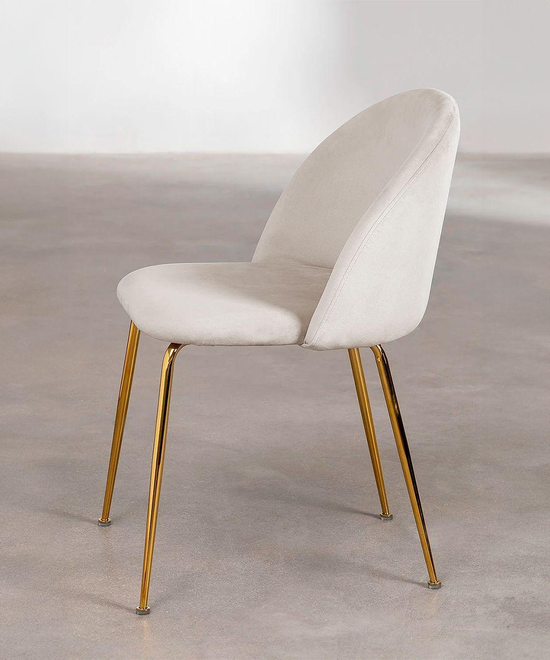 Pack 2 Sillas De Comedor Sora Tapiz Velvet Beige Patas Doradas-1