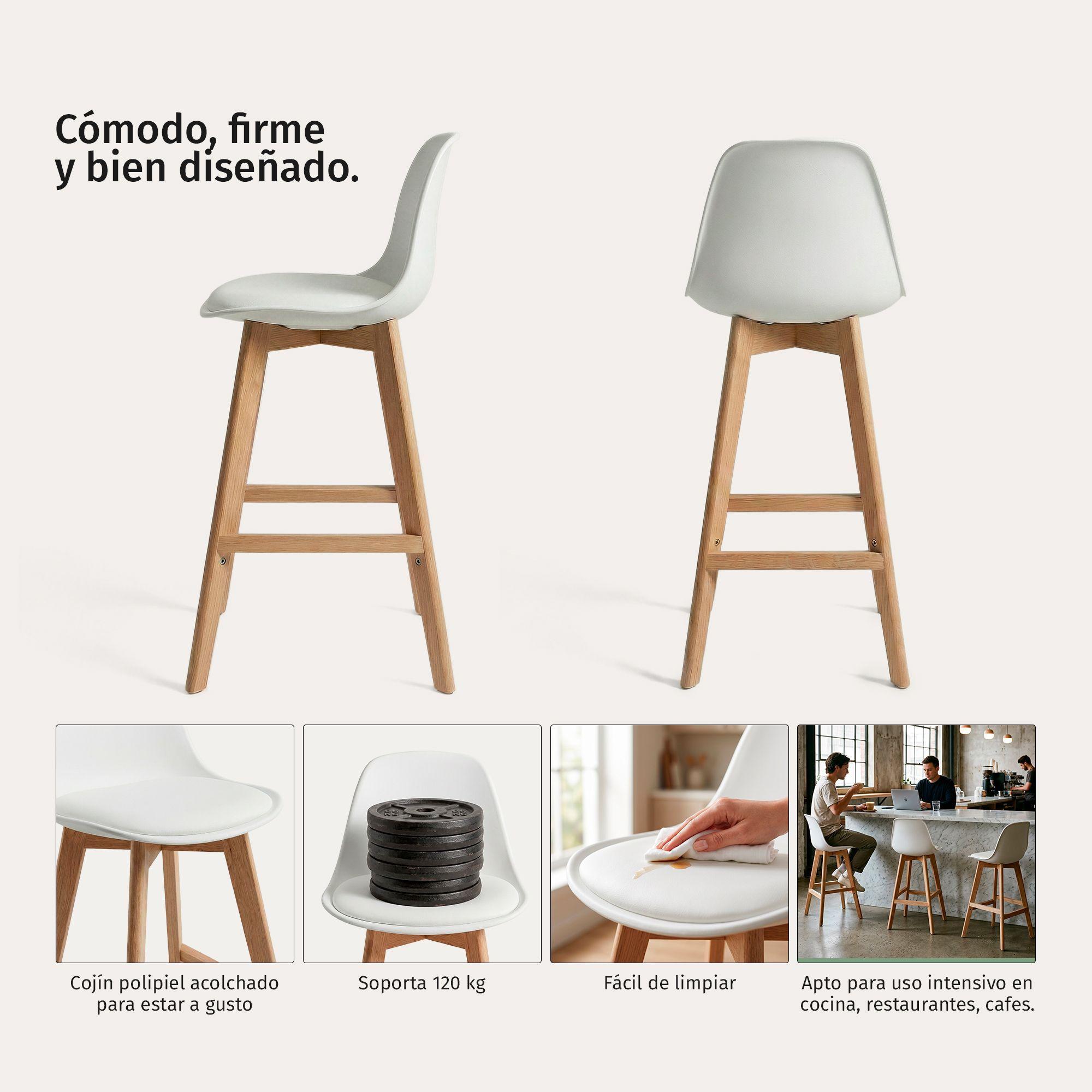Pack 2 Taburetes Piso Bar Acolchado Altura 65cm Eames Tulip Blanco-2