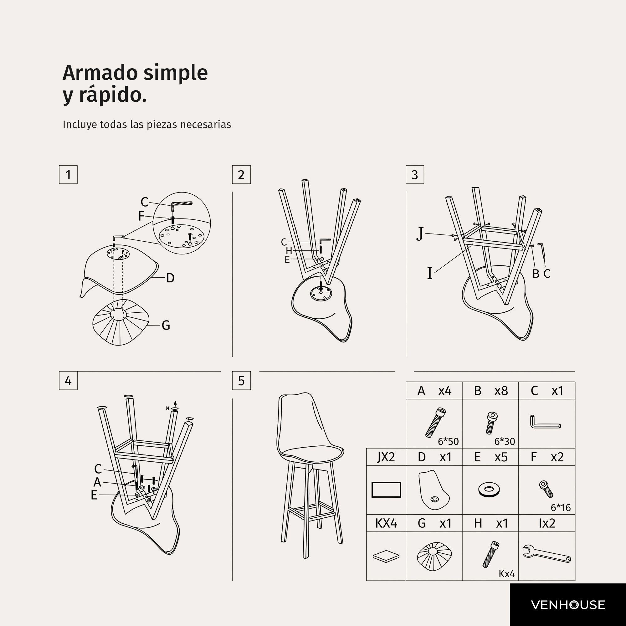 Pack 2 Taburetes Piso Bar Acolchado Altura 65cm Eames Tulip Blanco-6