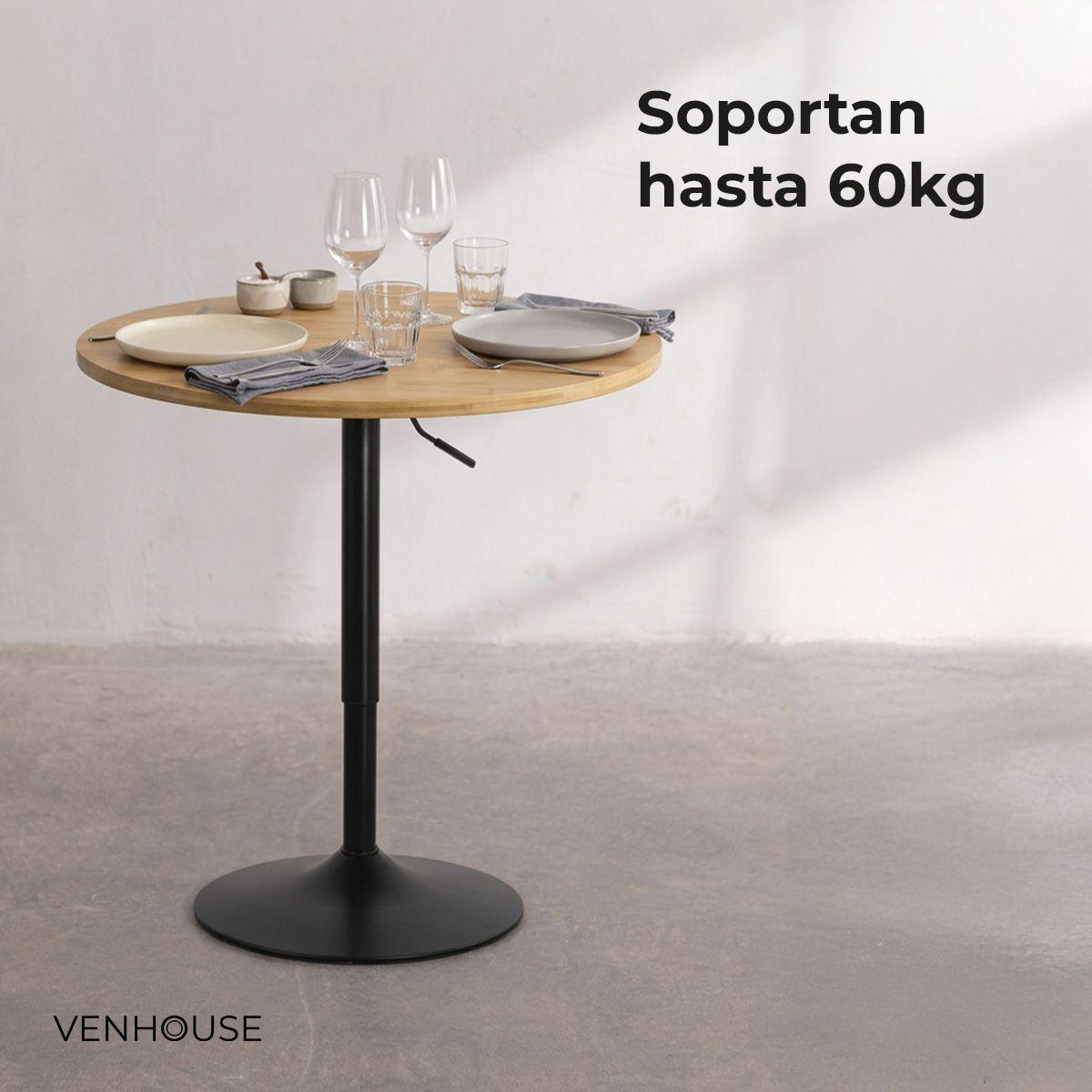 Pack 2 Mesas Bar Lorven Altura Ajustable Diámetro 60cm Comedor Madera Clara -2