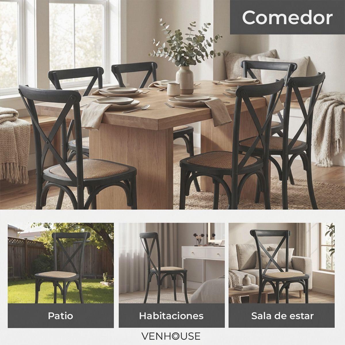 Pack 2 Sillas Crossback Rattan Madera Negra Venhoouse-4