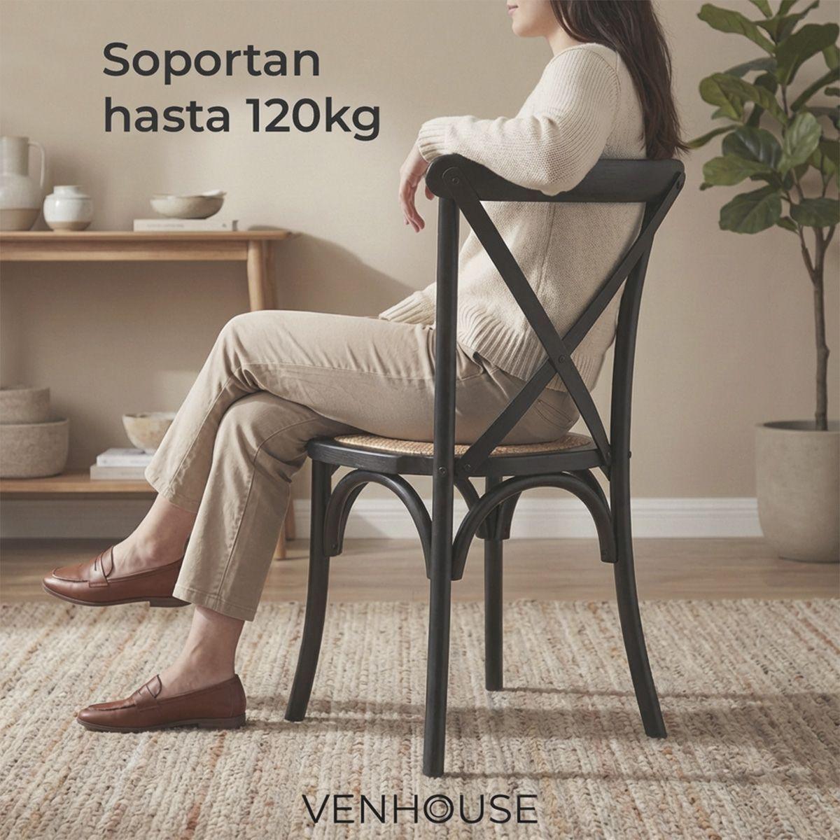 Pack 2 Sillas Comedor Madera Negra Rattan Apilables Crossback Venhoouse-2