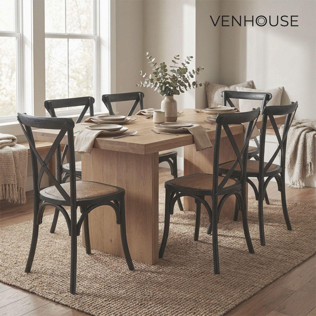 Pack 2 Sillas Comedor Madera Negra Rattan Apilables Crossback Venhoouse-7