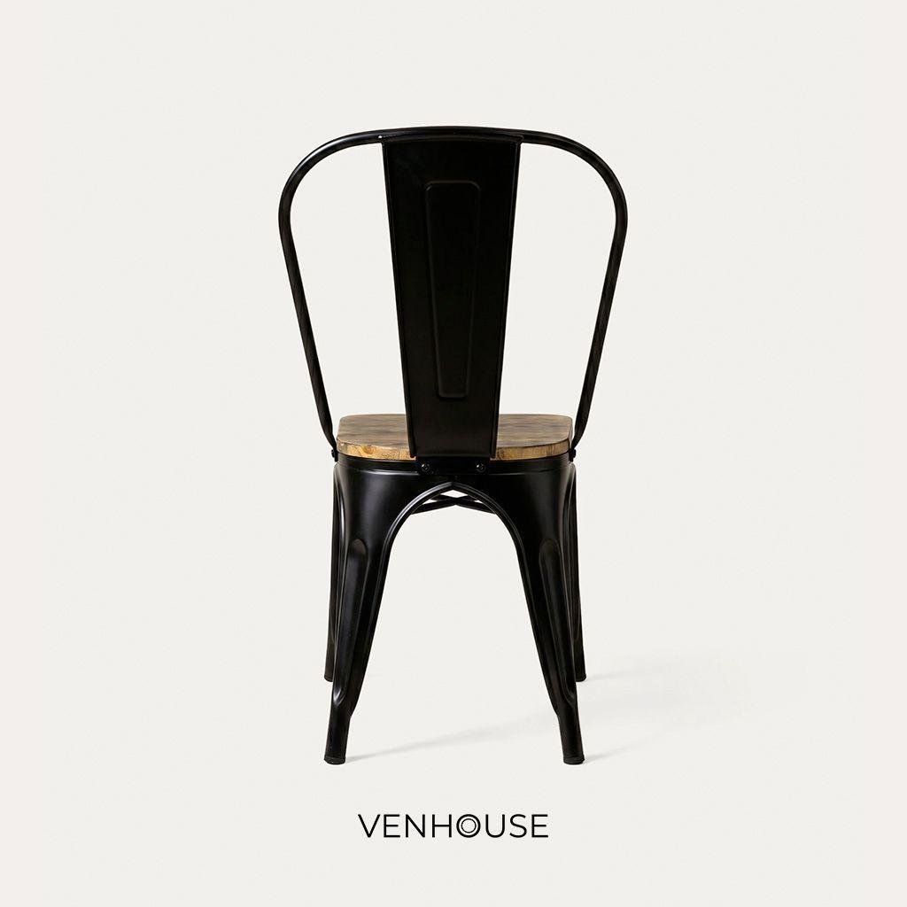 Silla Tolix  De Metal Con Asiento De Madera Oscura Para Comedor -6