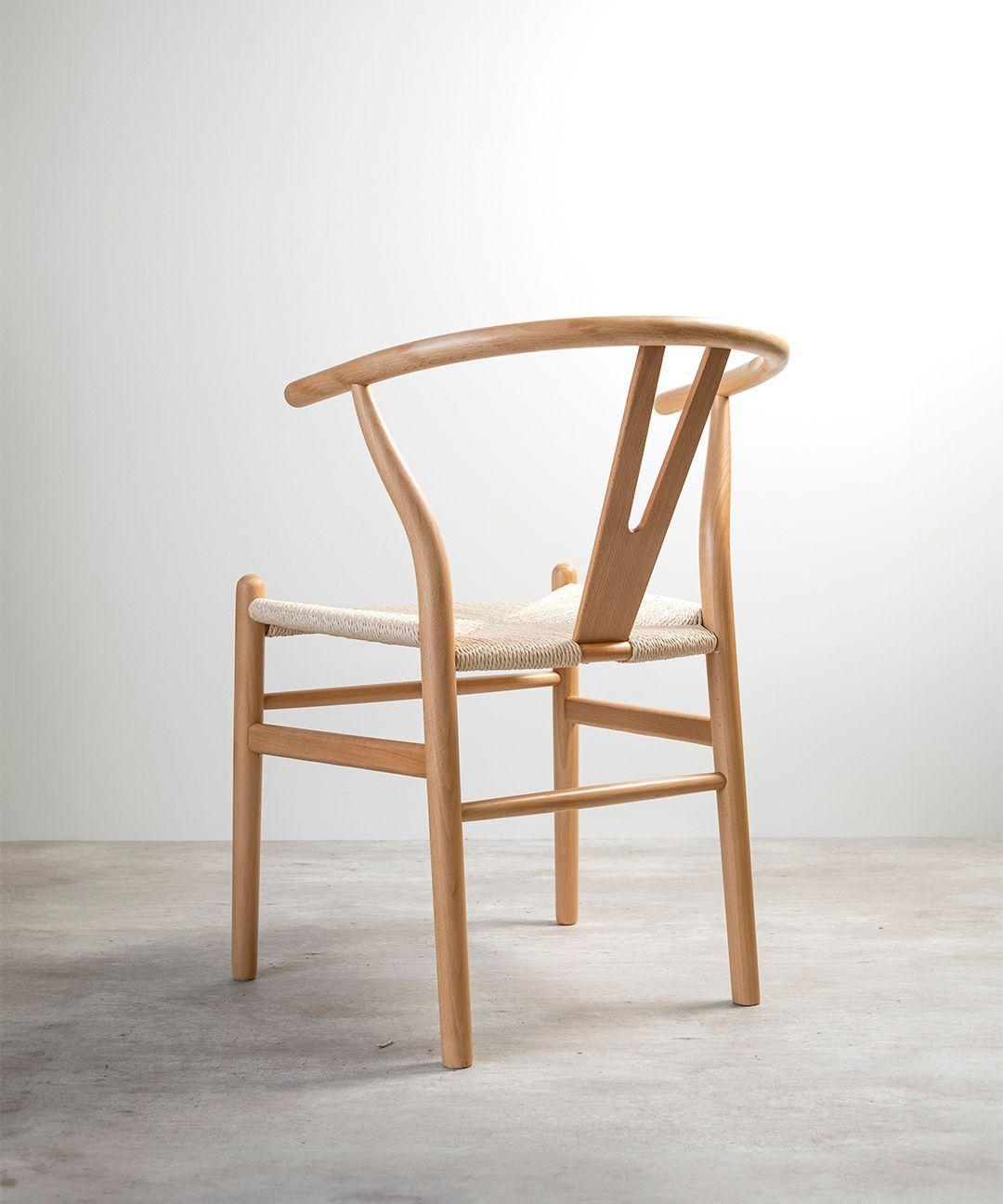 Silla Wishbone Para Comedor Madera De Haya Asiento De Cuerda-1
