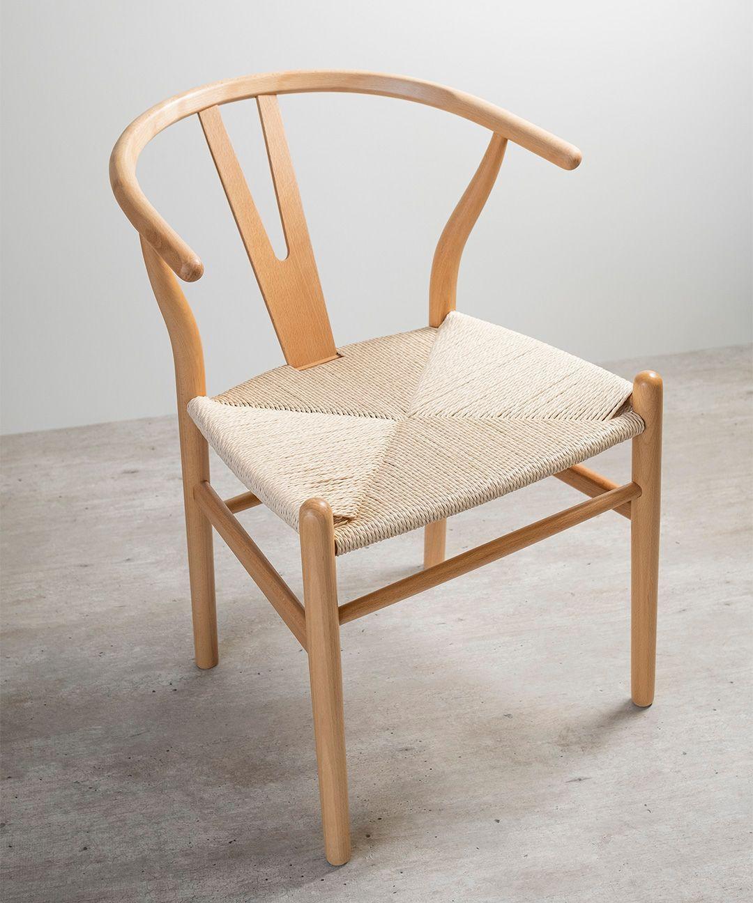 Silla Wishbone Para Comedor Madera De Haya Asiento De Cuerda-2