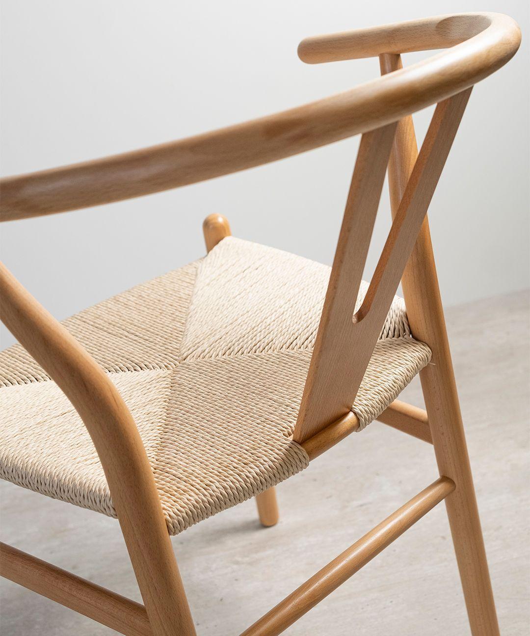 Silla Wishbone Para Comedor Madera De Haya Asiento De Cuerda-3
