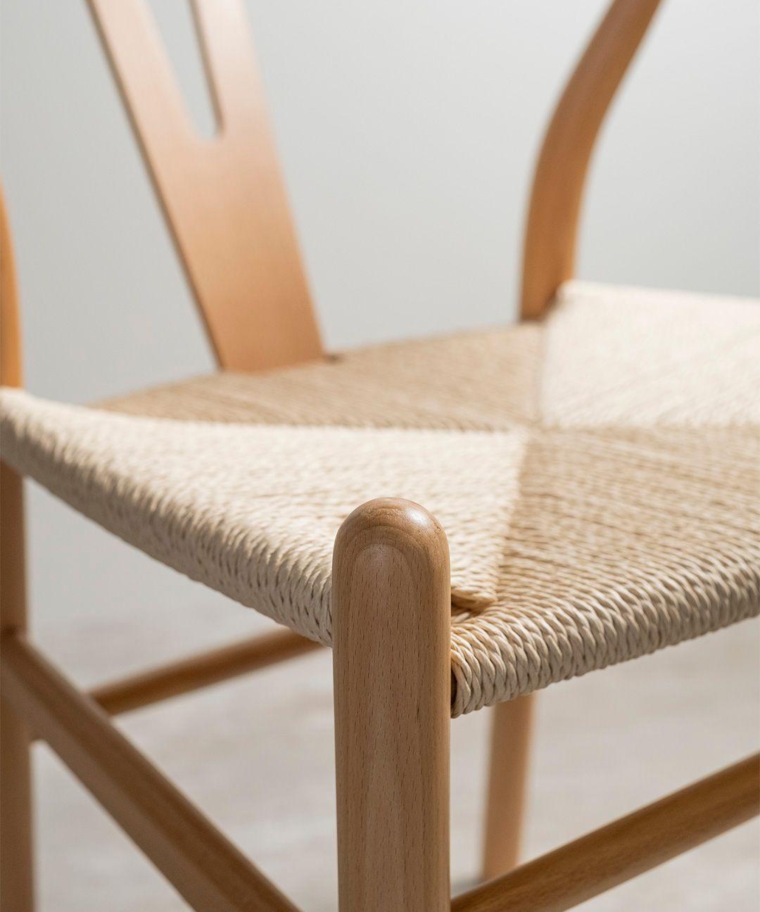 Silla Wishbone Para Comedor Madera De Haya Asiento De Cuerda-4
