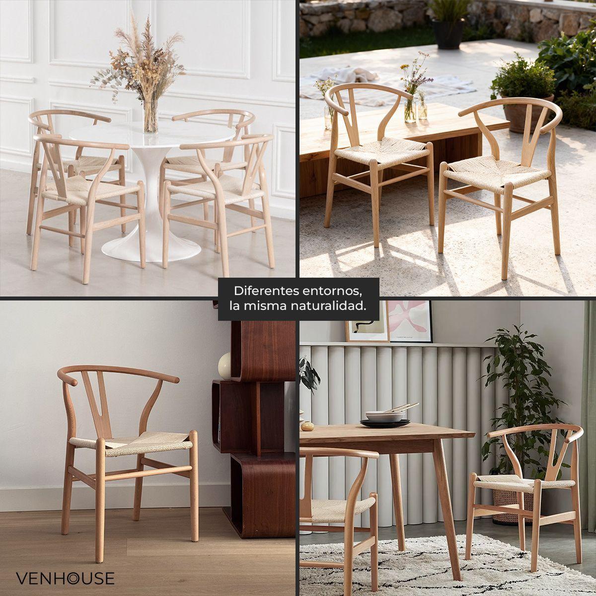 Silla Wishbone Para Comedor Madera De Haya Asiento De Cuerda-4