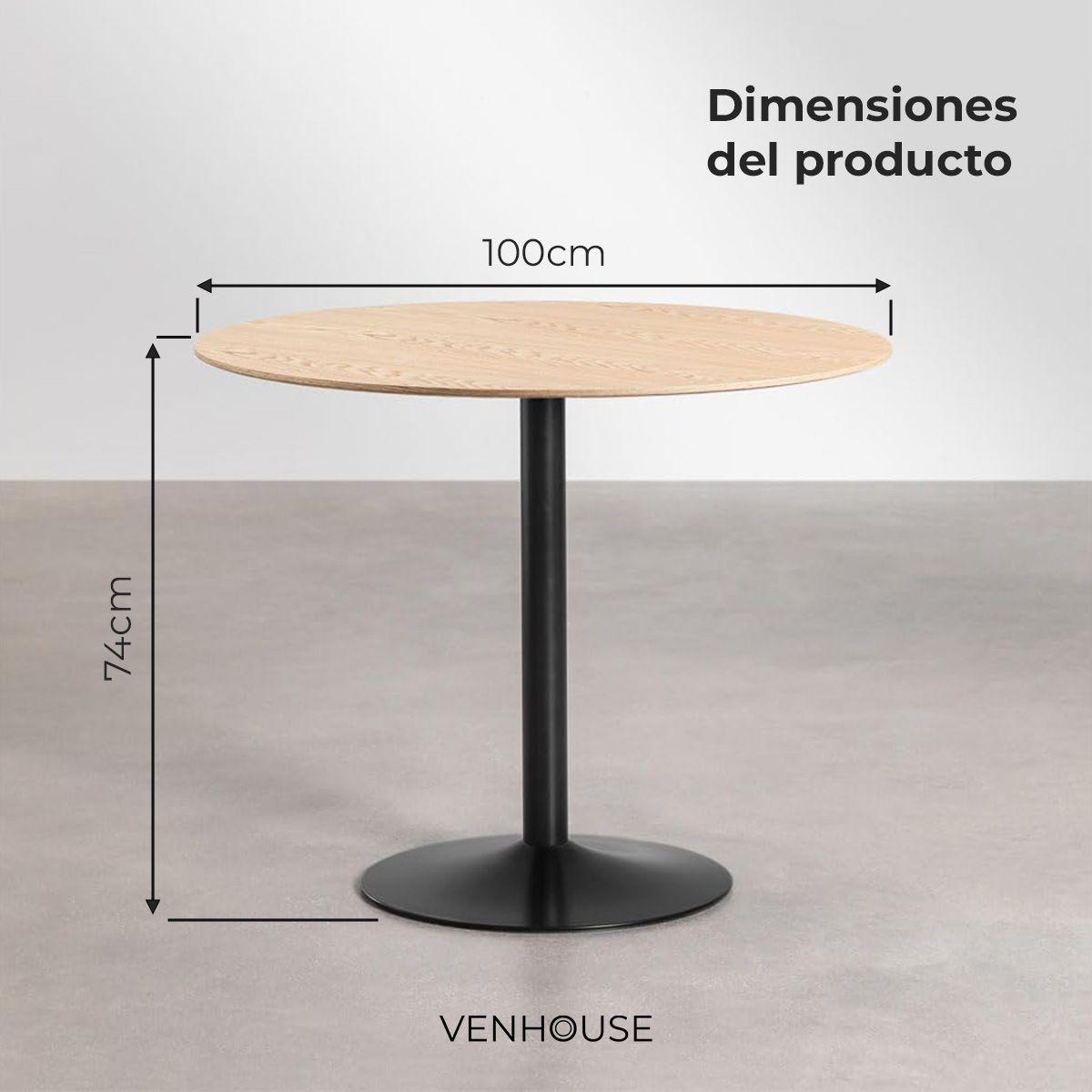 Mesa De Comedor Redonda Nordika Venhoouse Natural 100cm-4