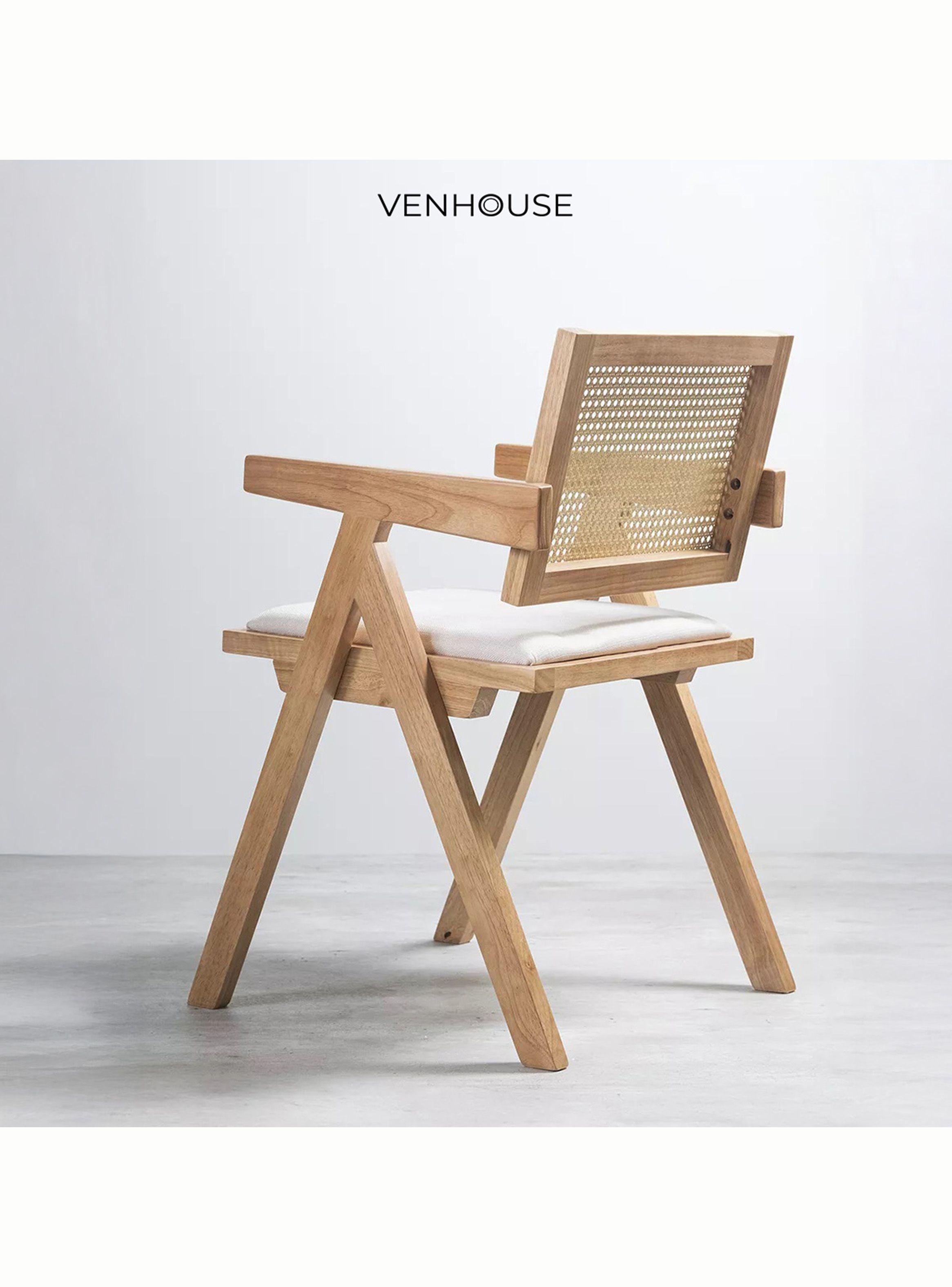 Pack 2 Silla Comedor Chandigarh  Madera Cojín Lino Venhoouse-4