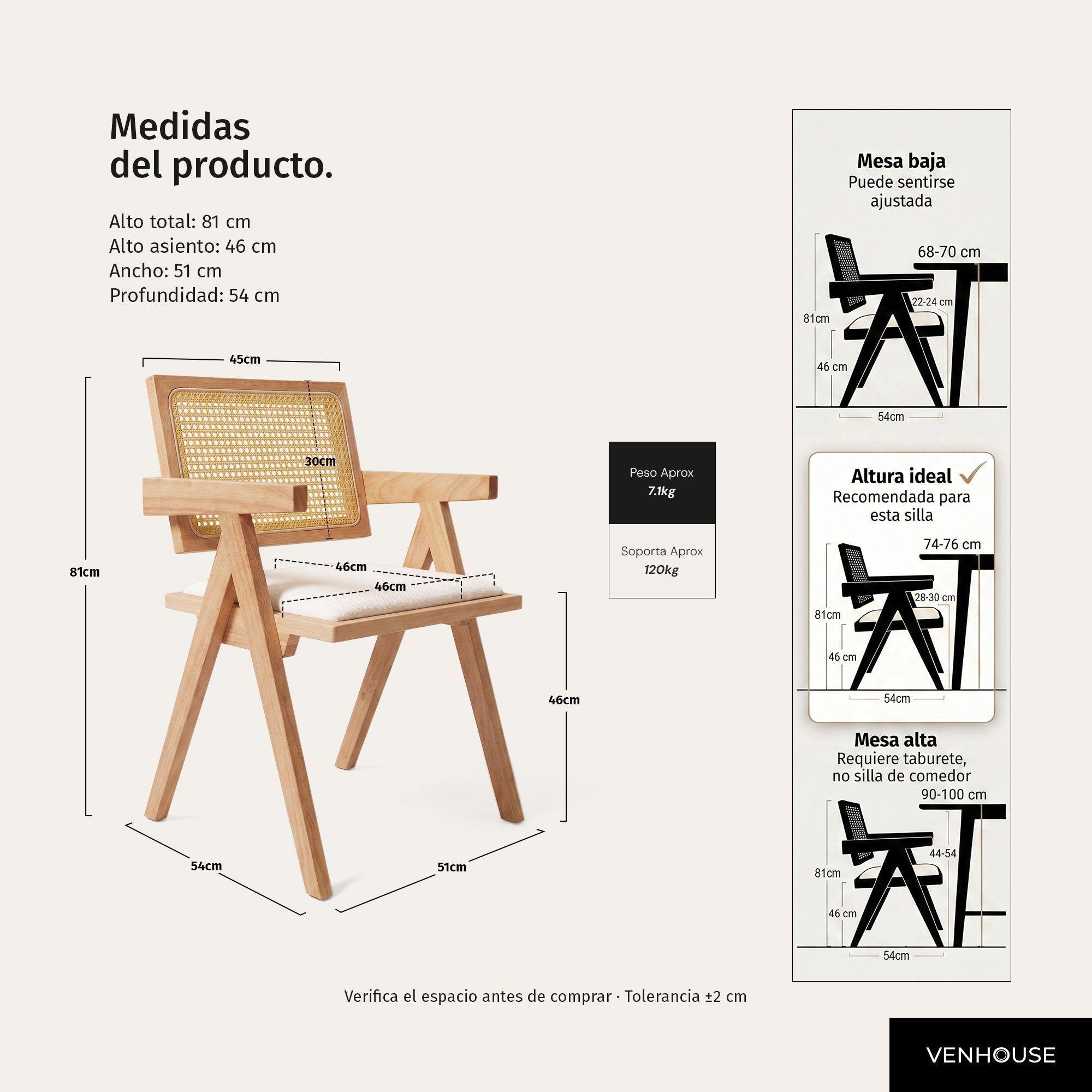 Pack 2 Silla Comedor Chandigarh  Madera Cojín Lino Venhoouse-2