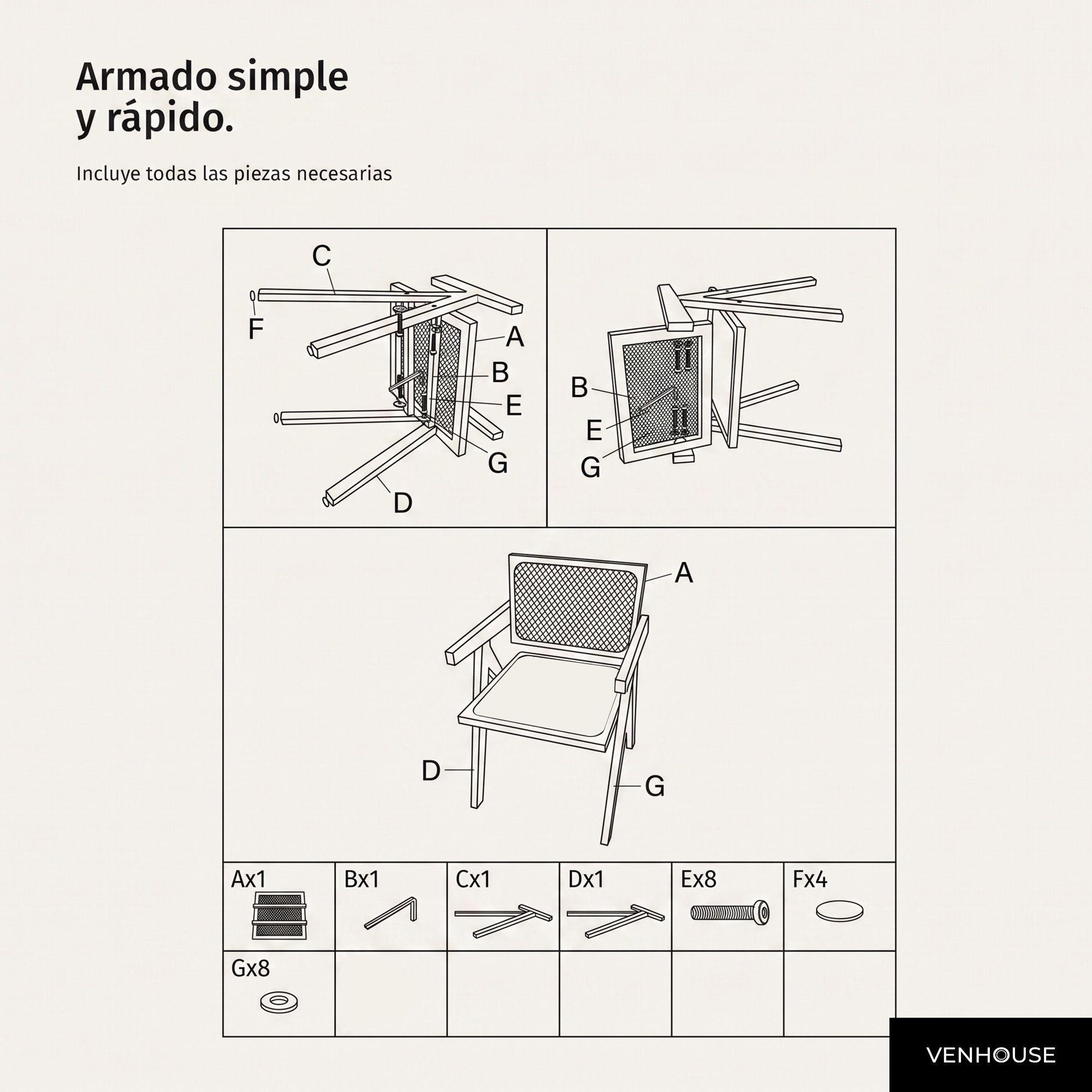 Pack 2 Silla Comedor Chandigarh  Madera Cojín Lino Venhoouse-6