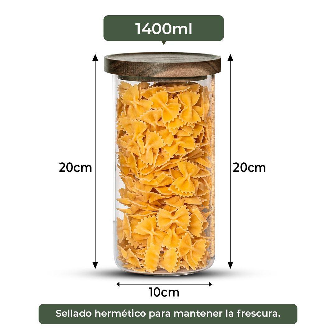 Pack 2 Contenedor Tarro Hermético Vidrio Tapa Acacia 1400ml-2