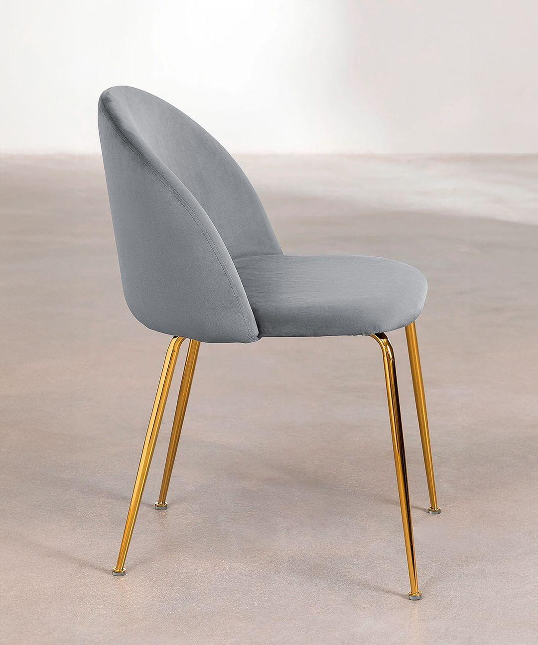 Silla De Comedor Sora Tapiz Velvet Gris Patas Doradas-5