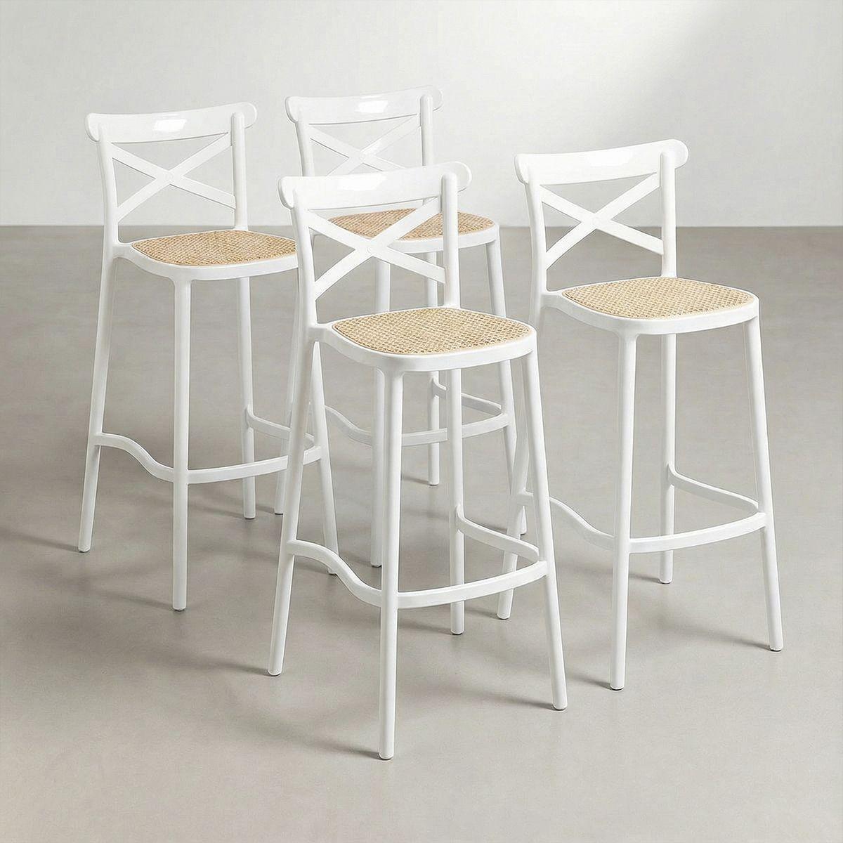 Pack 4 Taburetes Crossback Danubio 66cm Bar/terraza Apilable Blancos-0