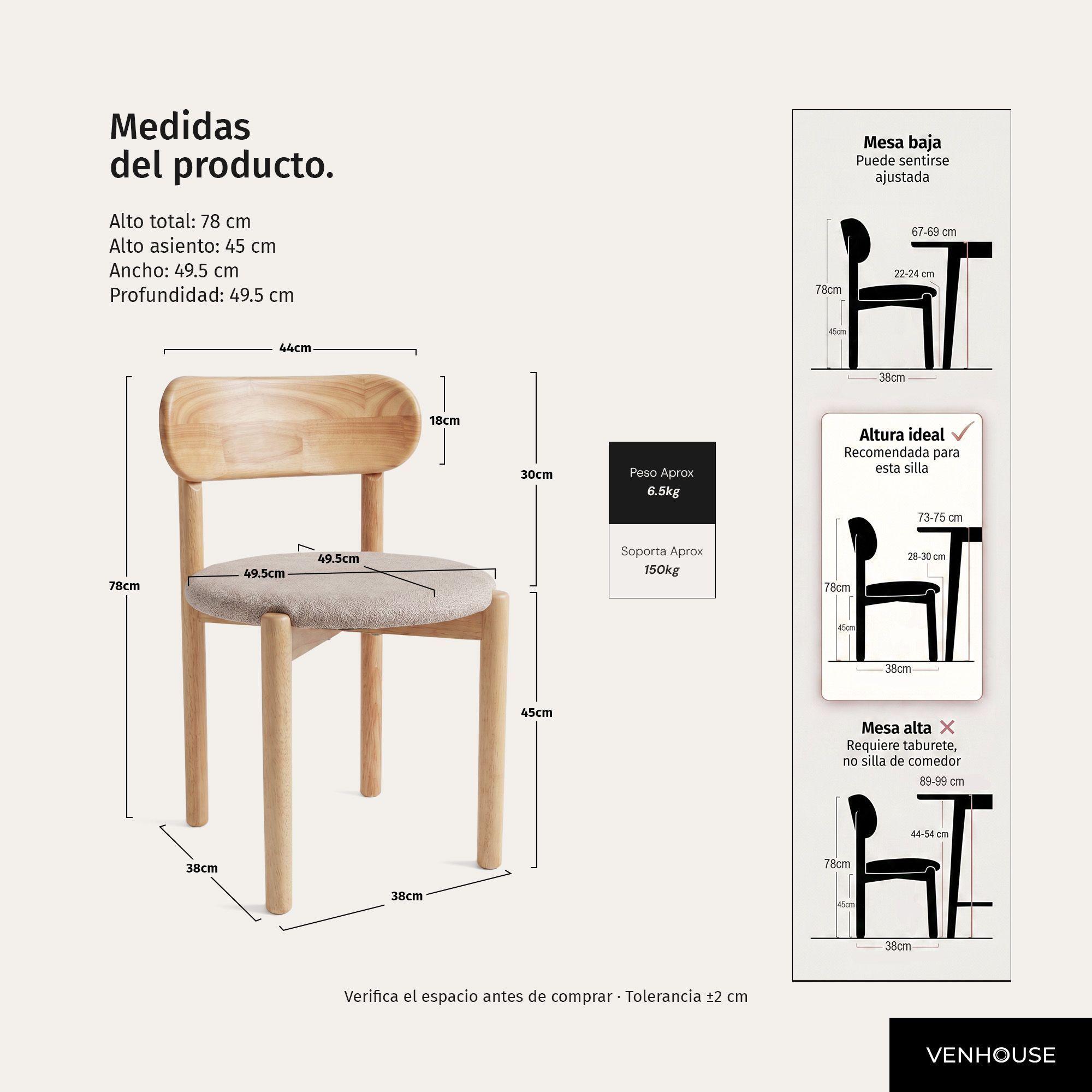 Silla Para Comedor Cocina Madera Tapizada Moderna Respaldo Porto Greige -3