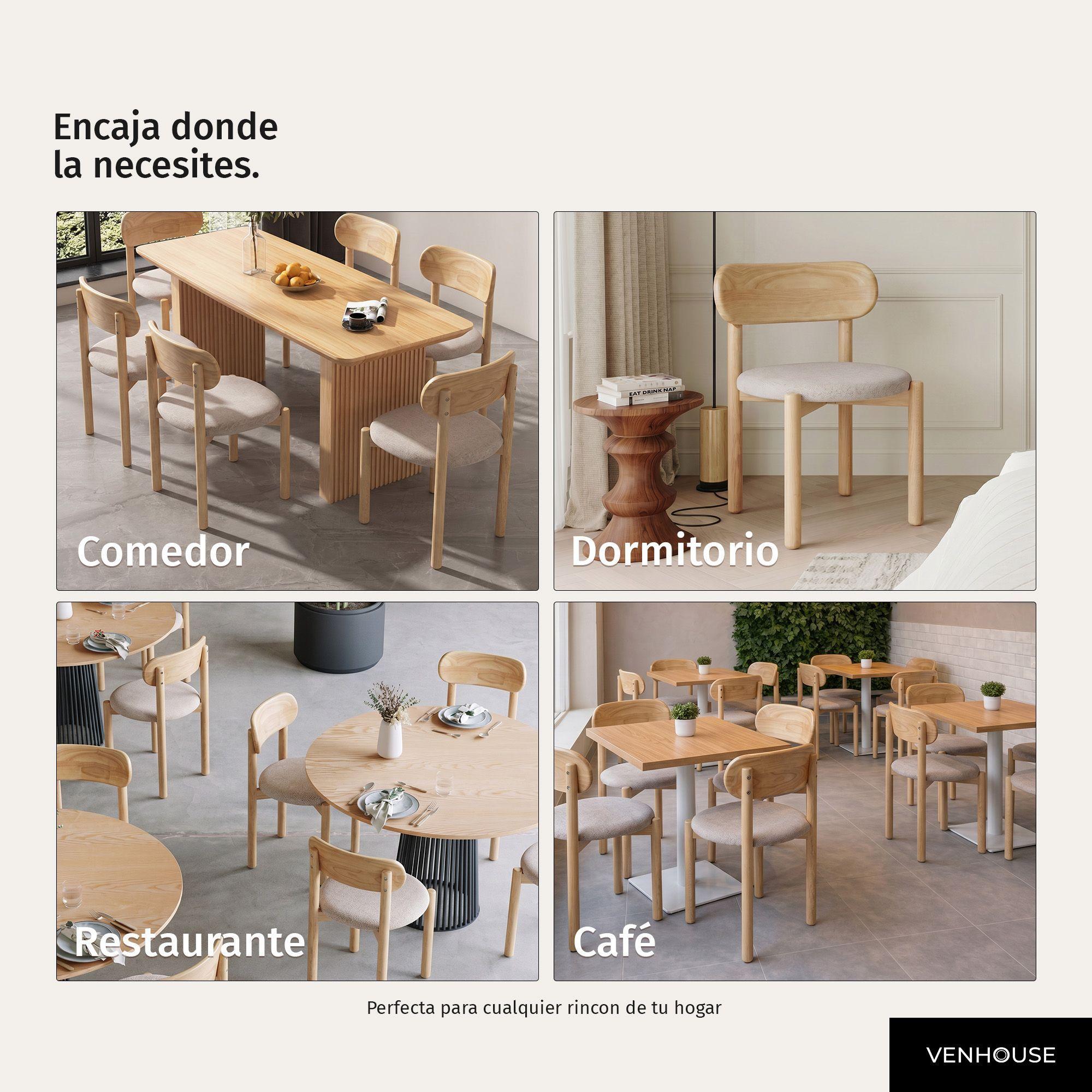Silla Para Comedor Cocina Madera Tapizada Moderna Respaldo Porto Greige -5