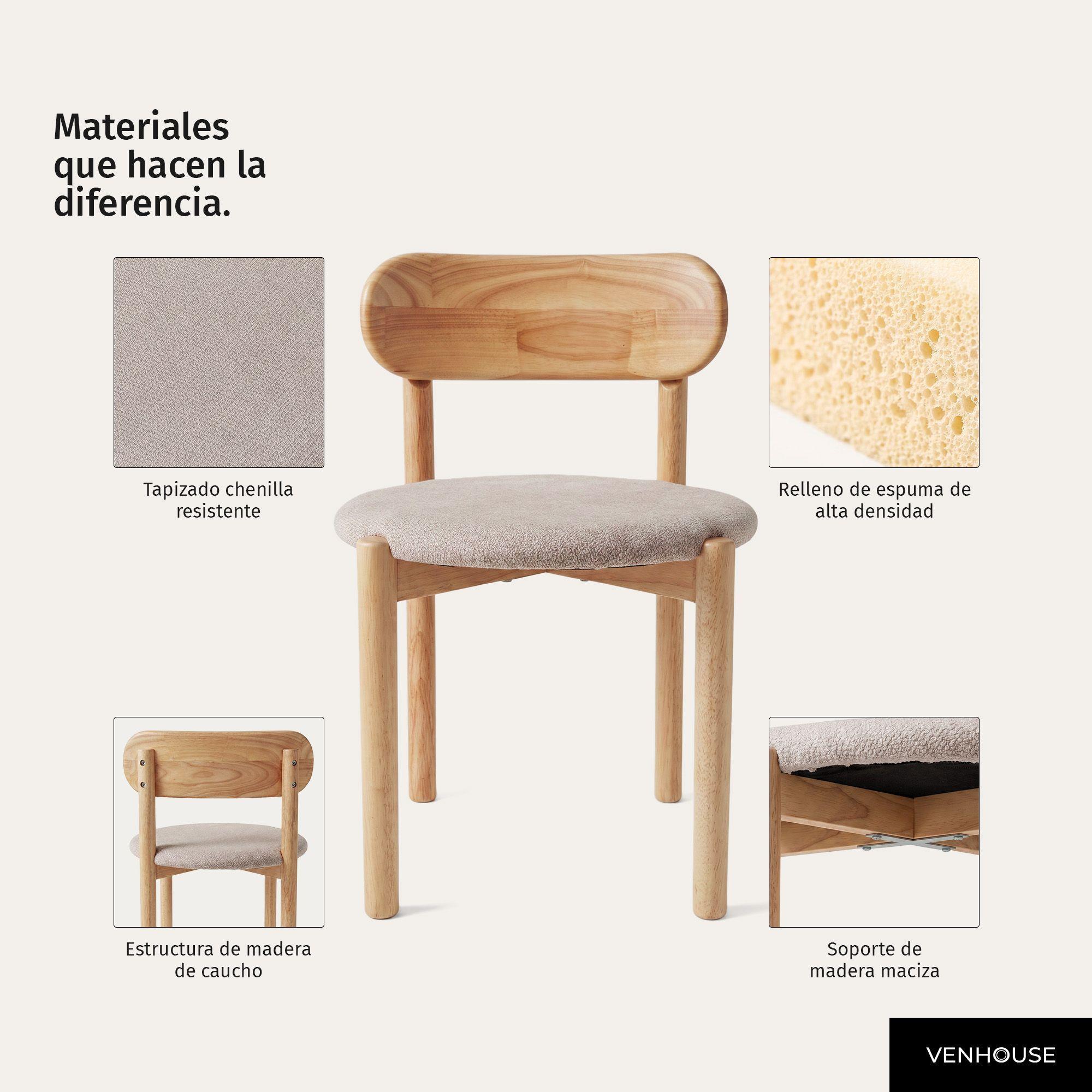 Pack 2 Sillas Para Comedor Cocina Madera Tapizada Moderna Respaldo Porto Greige -4