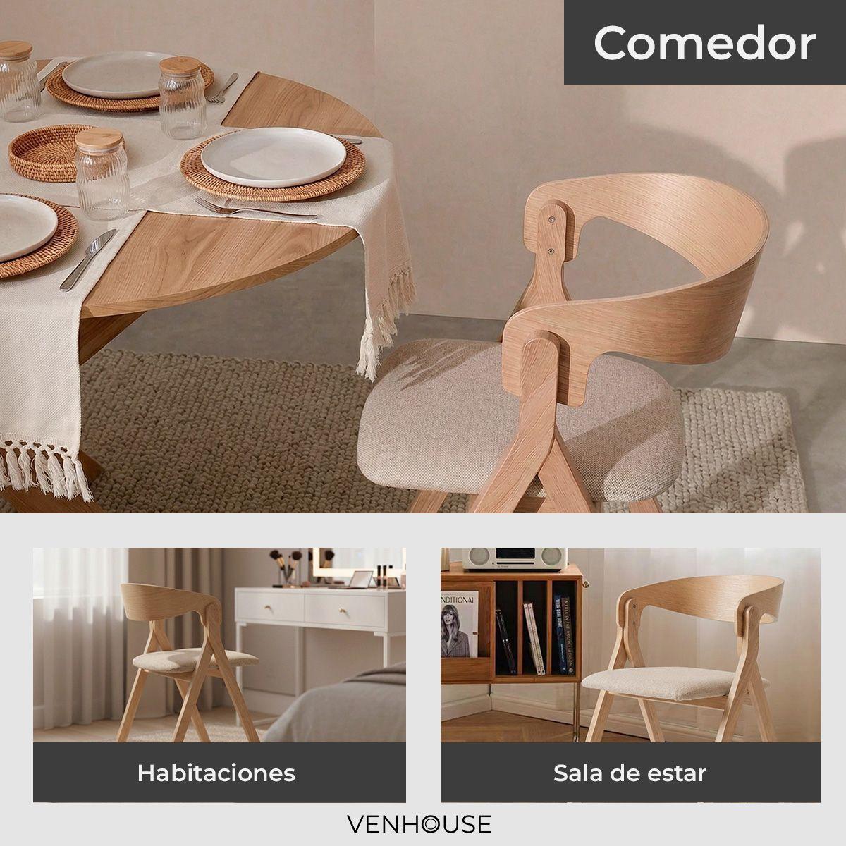 Pack 4 Sillas Comedor Madera Tapiz Chenilla Margot Venhoouse Natural-4