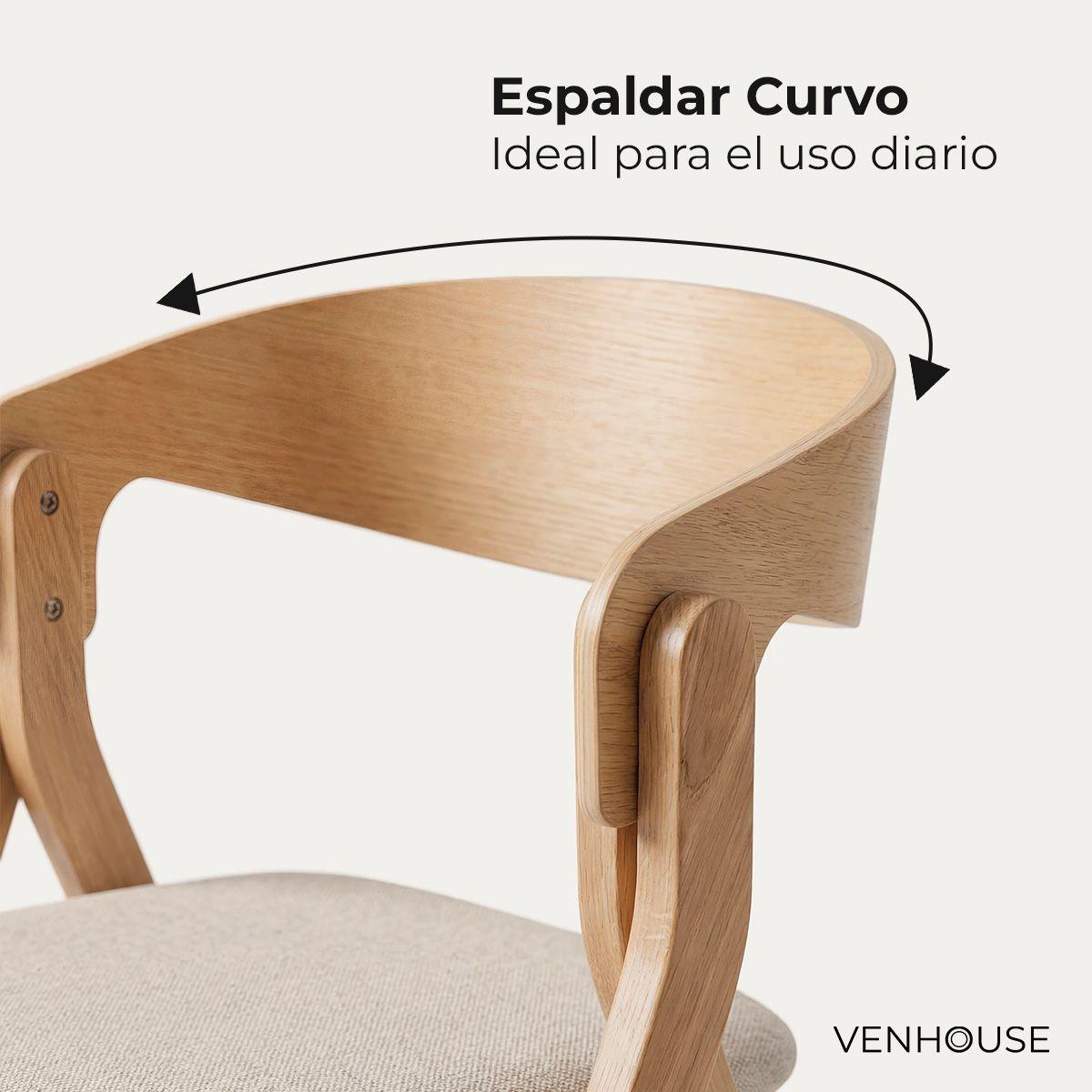 Pack 4 Sillas Comedor Madera Tapiz Chenilla Margot Venhoouse Natural-5