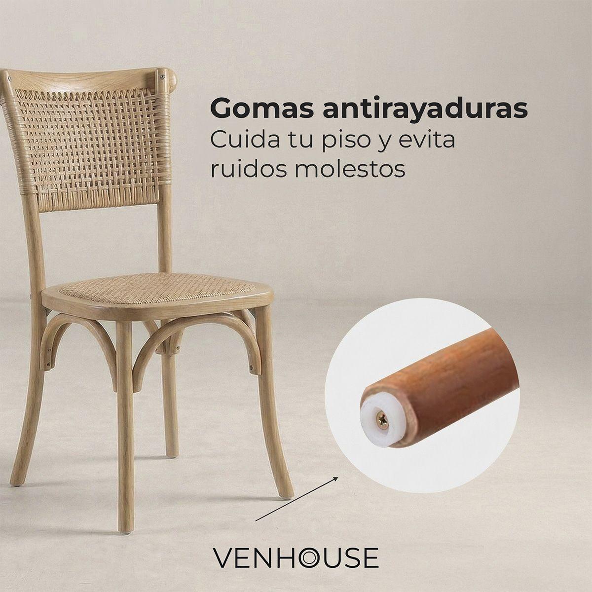 Pack 2 Sillas Crossback Tejida Madera Rattan Natural Venhoouse-2