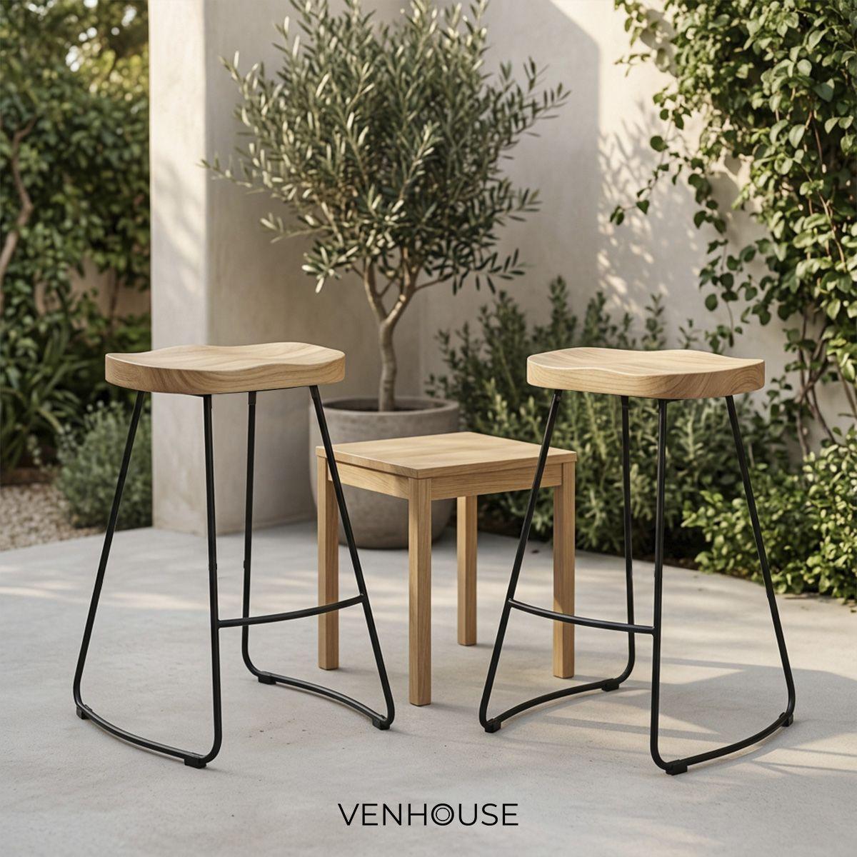 Pack 2 Sillas Piso Bar Taburete Nara Madera Exterior o Cocina Negras-7