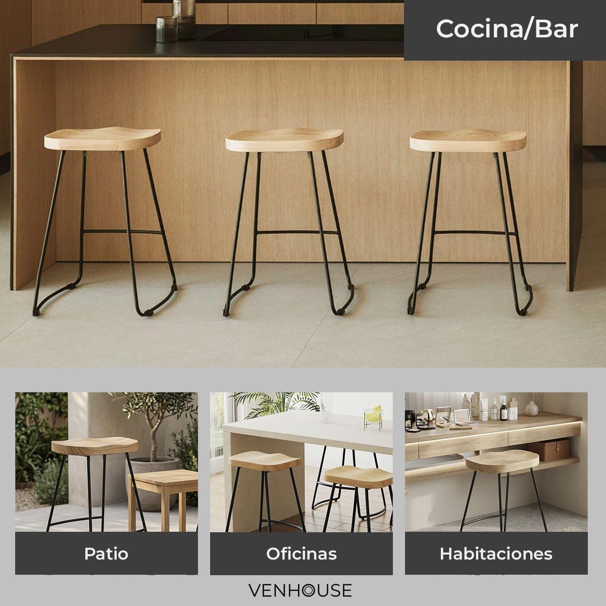 Pack 2 Sillas Piso Bar Taburete Nara Madera Exterior o Cocina Negras-4