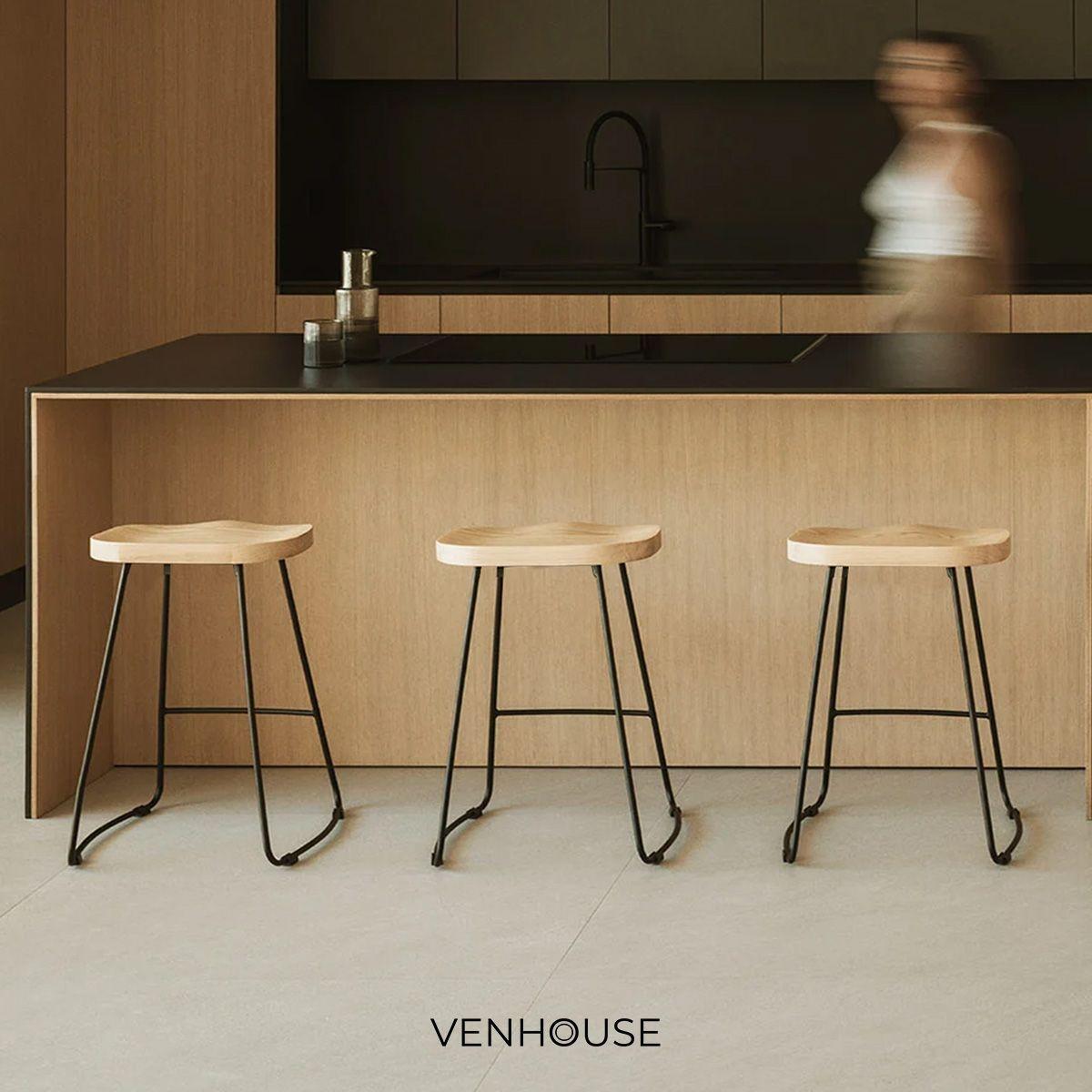 Pack 2 Sillas Piso Bar Taburete Nara Madera Exterior o Cocina Negras-6