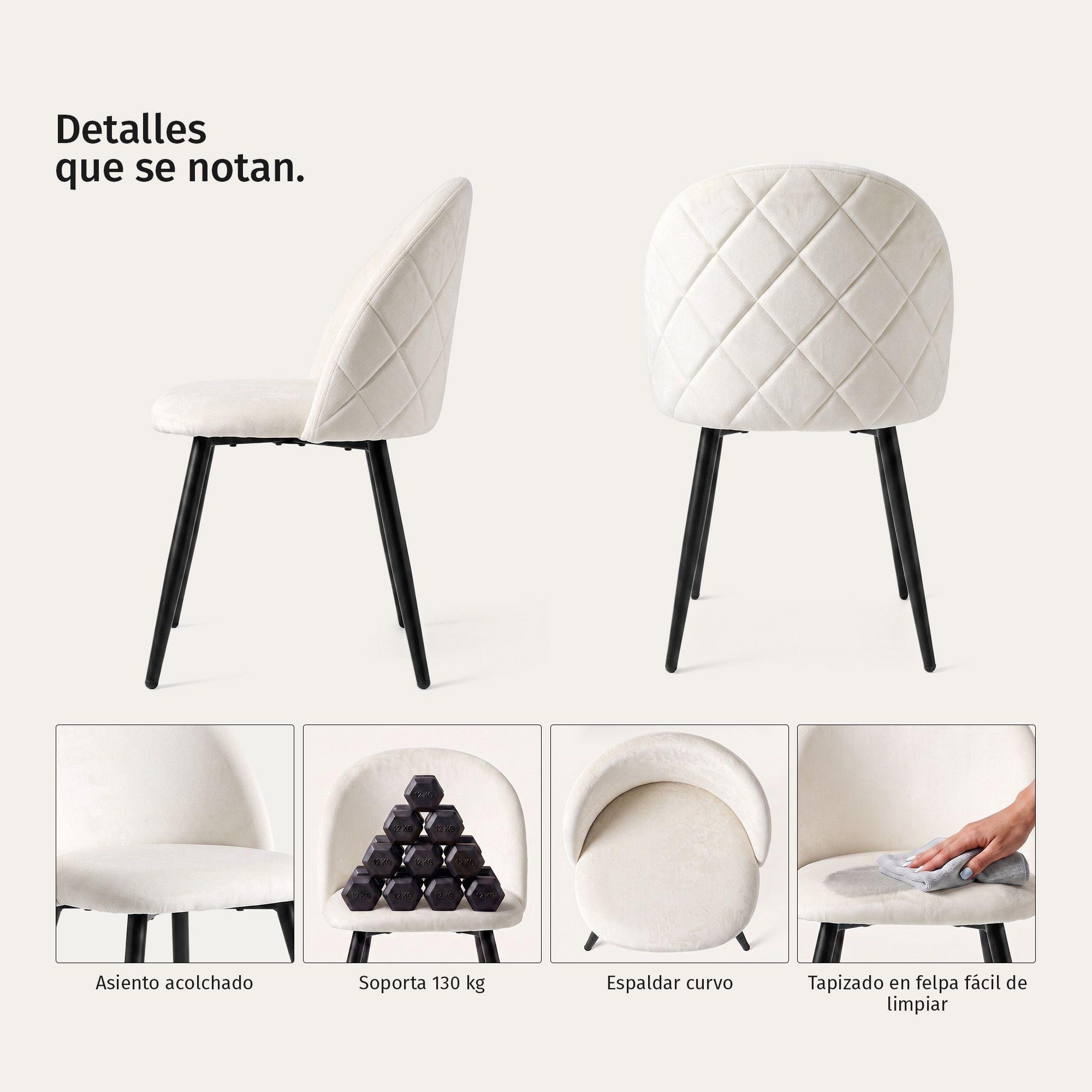 Pack 4 Sillas de Comedor Tapizadas Acolchadas Metal Modernas Sora Felpa Beige-2