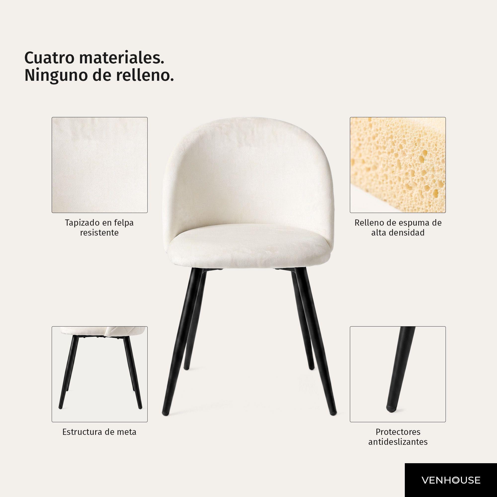 Pack 4 Sillas de Comedor Tapizadas Acolchadas Metal Modernas Sora Felpa Beige-4