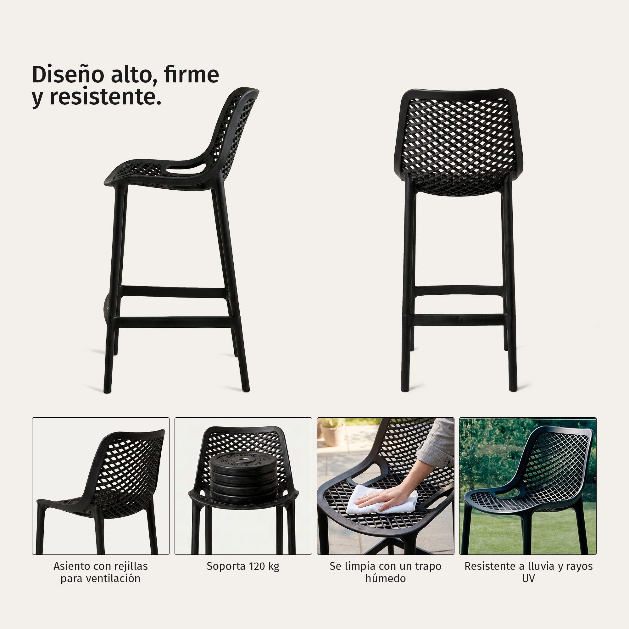 Taburete Bar Piso Silla Alta Cocina Respaldo Exterior Berlin Negro-2
