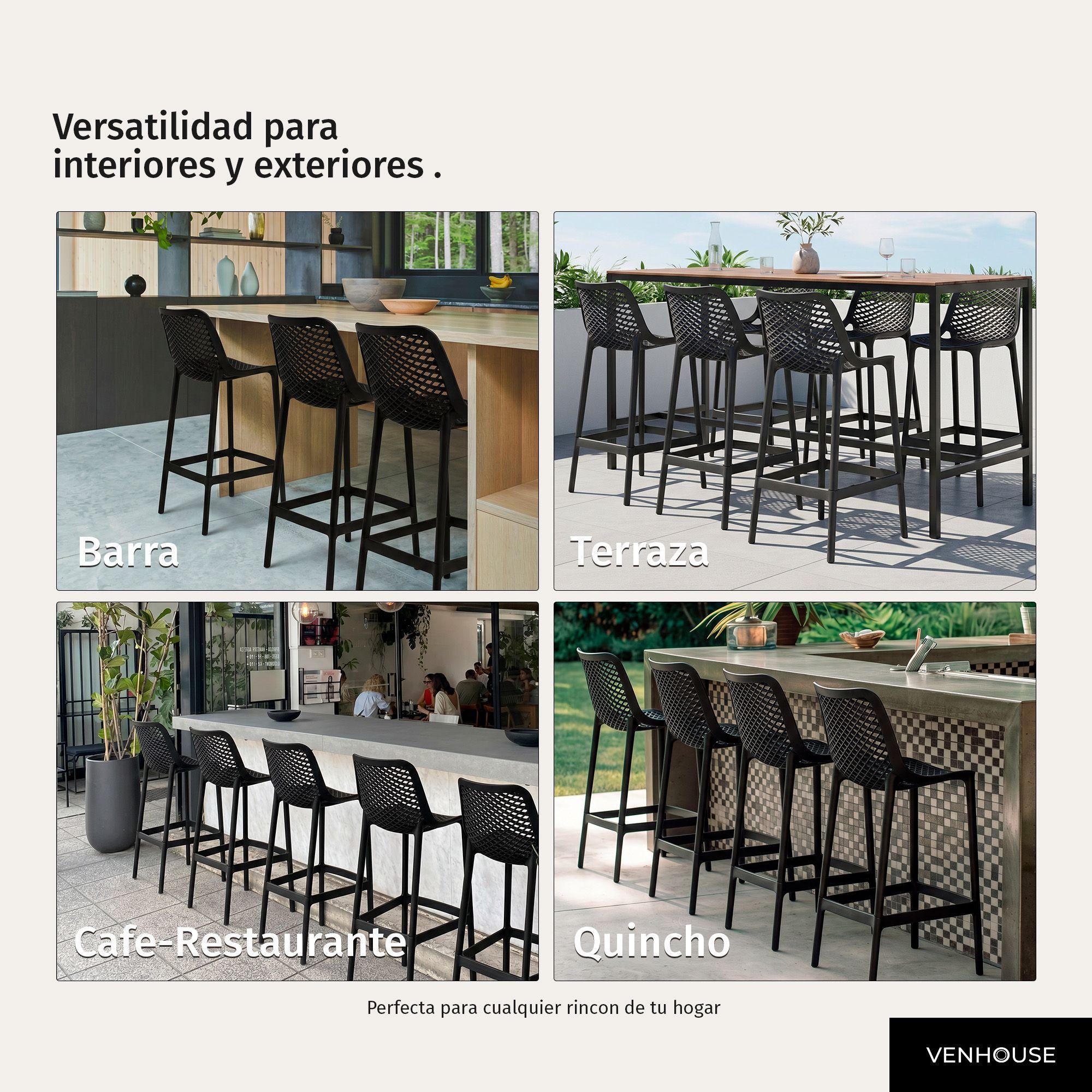 Taburete Bar Piso Silla Alta Cocina Respaldo Exterior Berlin Negro-6