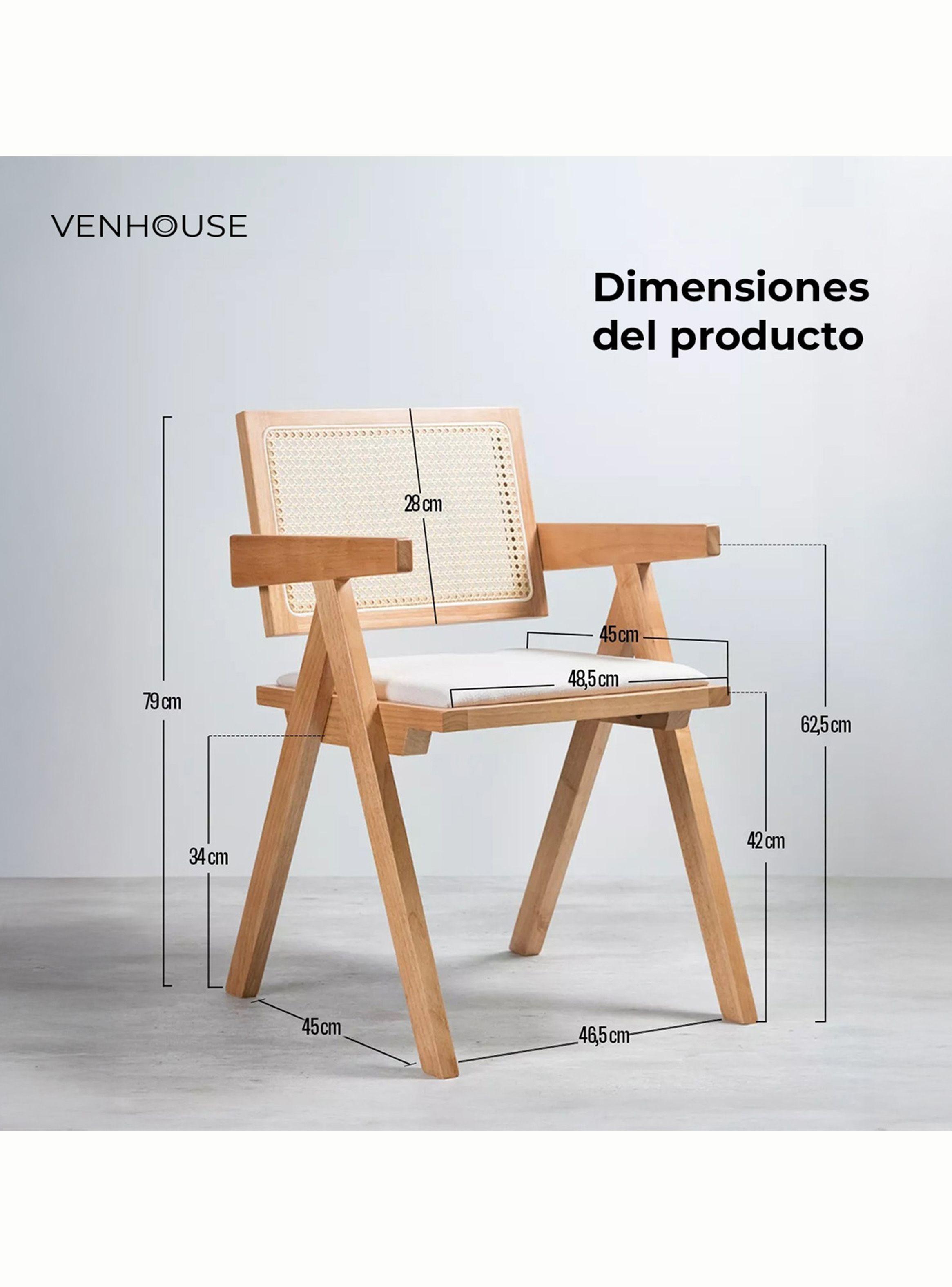 Pack 4 Silla Comedor Chandigarh Madera Natural Cojín Lino Venhoouse-3