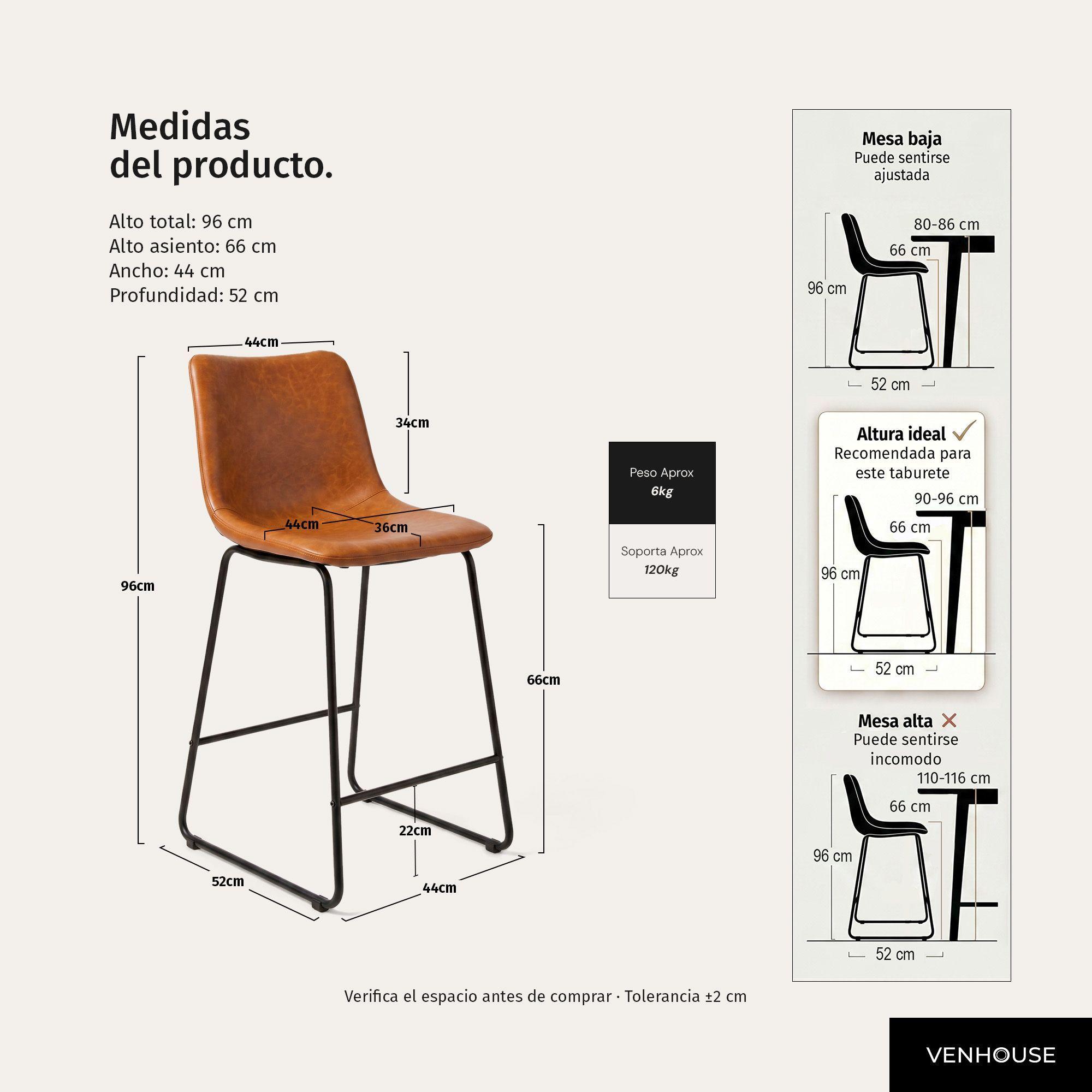 Pack 2 Sillas Piso Bar Taburetes Cocina Respaldo Metal Cuero Altas Burgos Caramelo-3