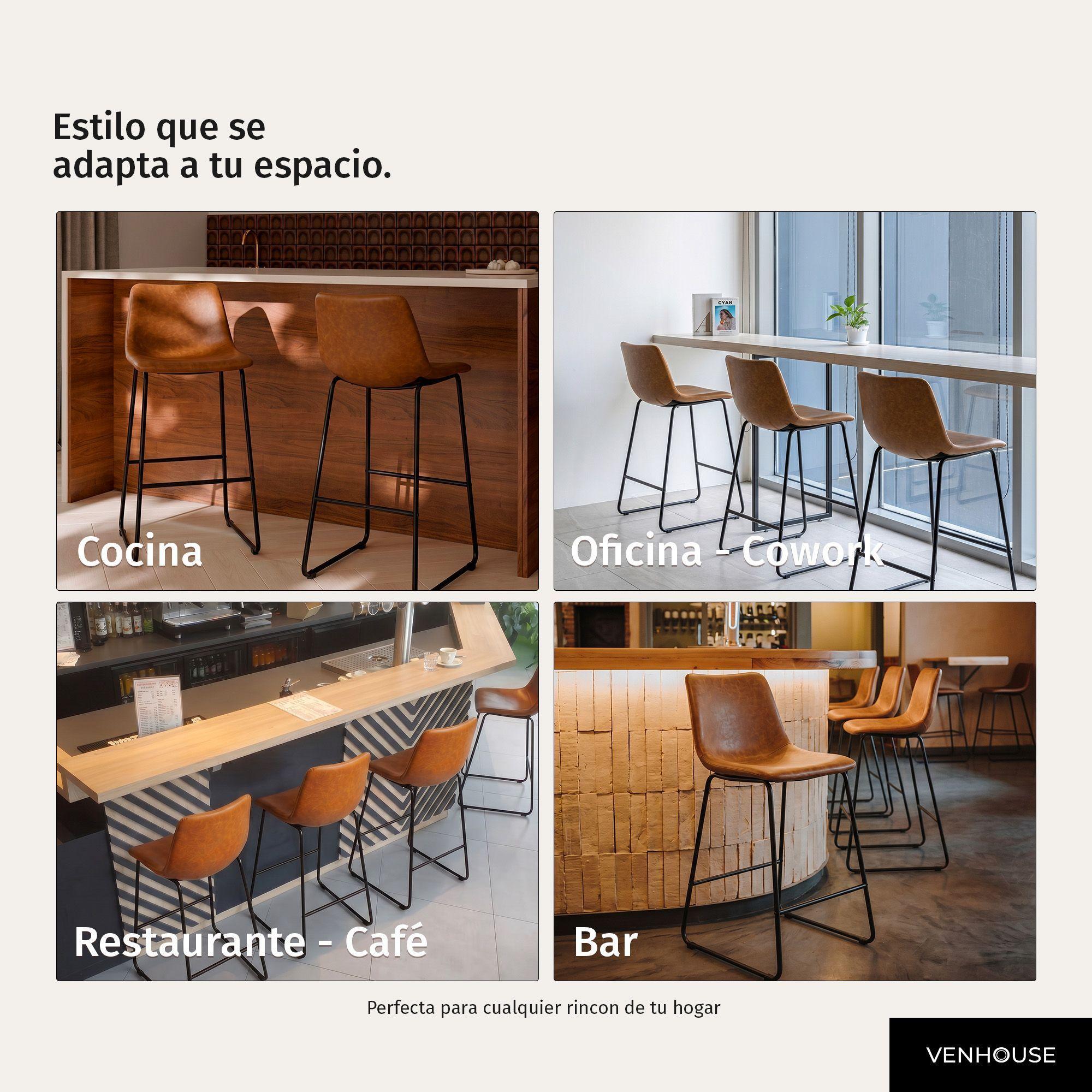 Pack 2 Sillas Piso Bar Taburetes Cocina Respaldo Metal Cuero Altas Burgos Caramelo-5