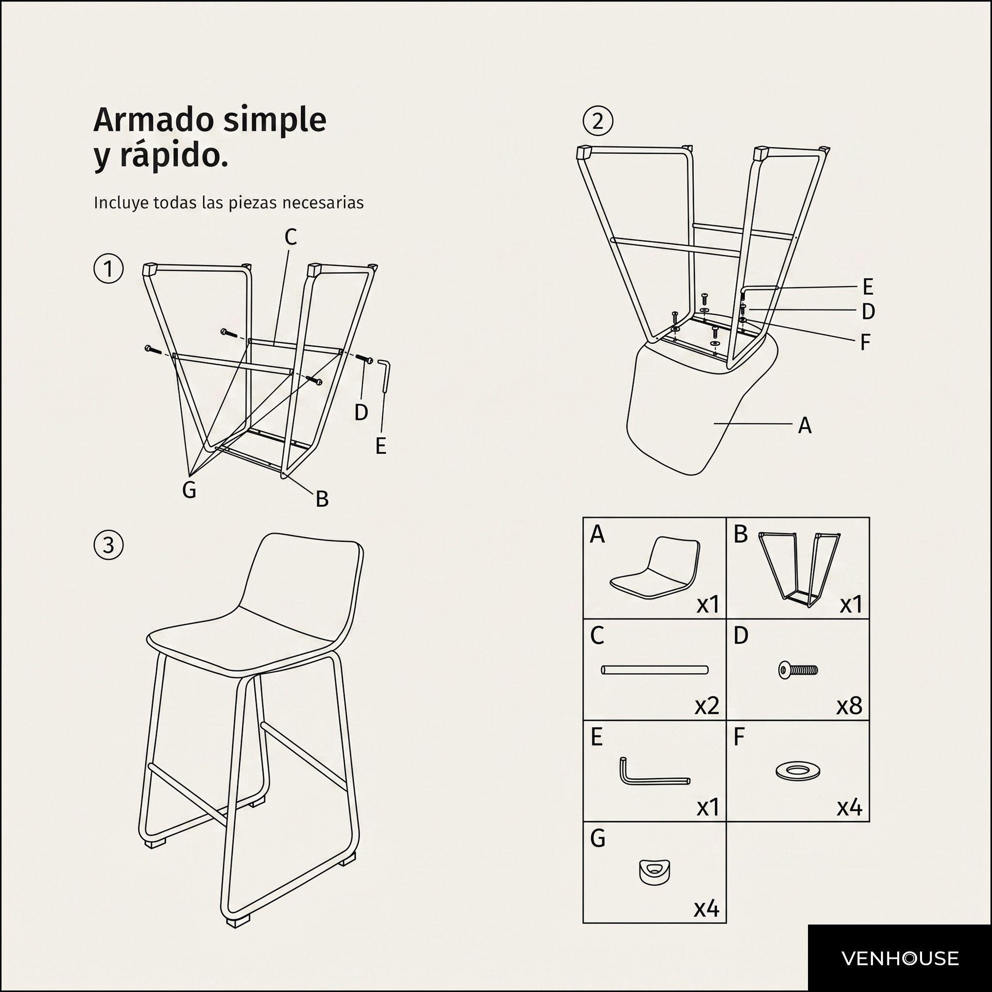 Pack 2 Sillas Piso Bar Taburetes Cocina Respaldo Metal Cuero Altas Burgos Caramelo-6