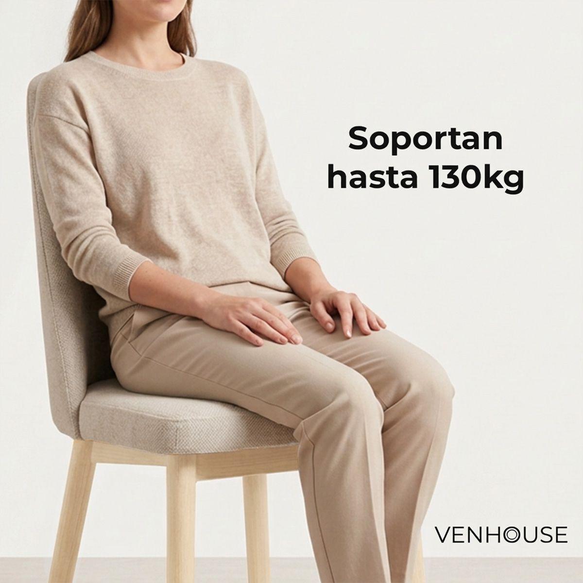 Pack 4 Sillas Comedor Lena Madera Asiento Acolchado Poliéster Beige-2