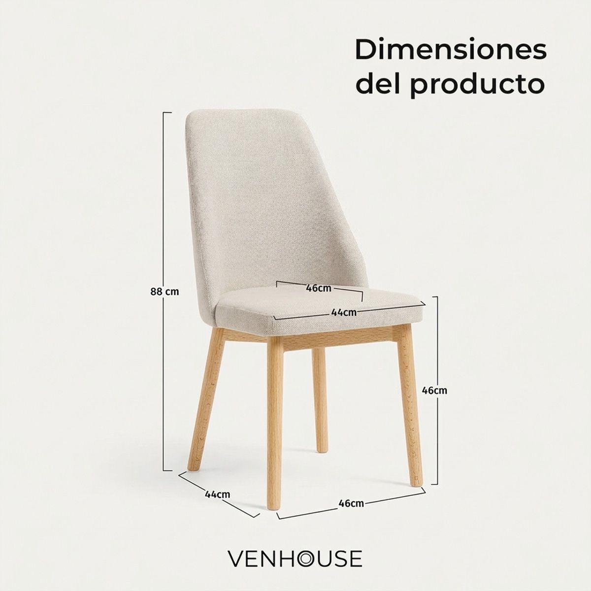 Pack 4 Sillas Comedor Lena Madera Asiento Acolchado Poliéster Beige-3