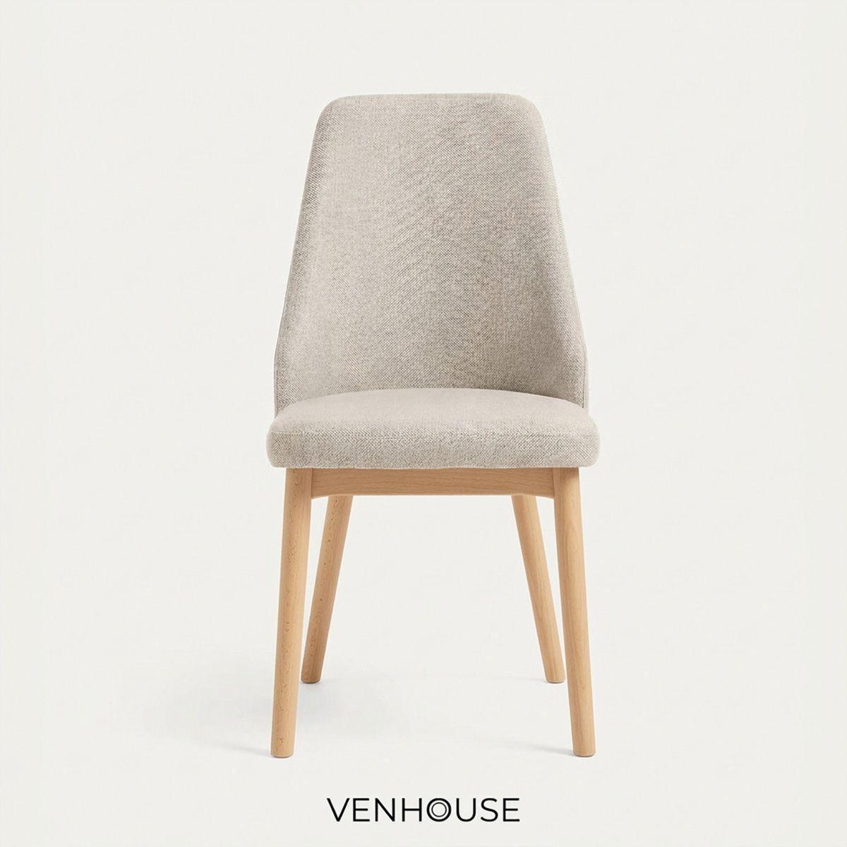 Pack 4 Sillas Comedor Lena Madera Asiento Acolchado Poliéster Beige-4