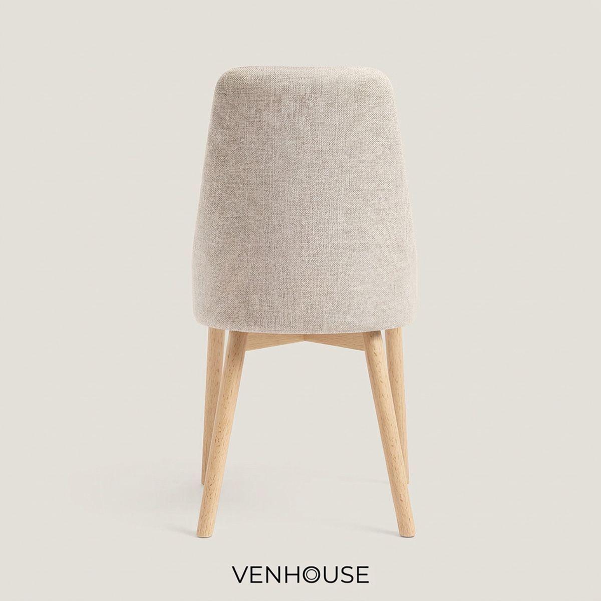 Pack 4 Sillas Comedor Lena Madera Asiento Acolchado Poliéster Beige-5