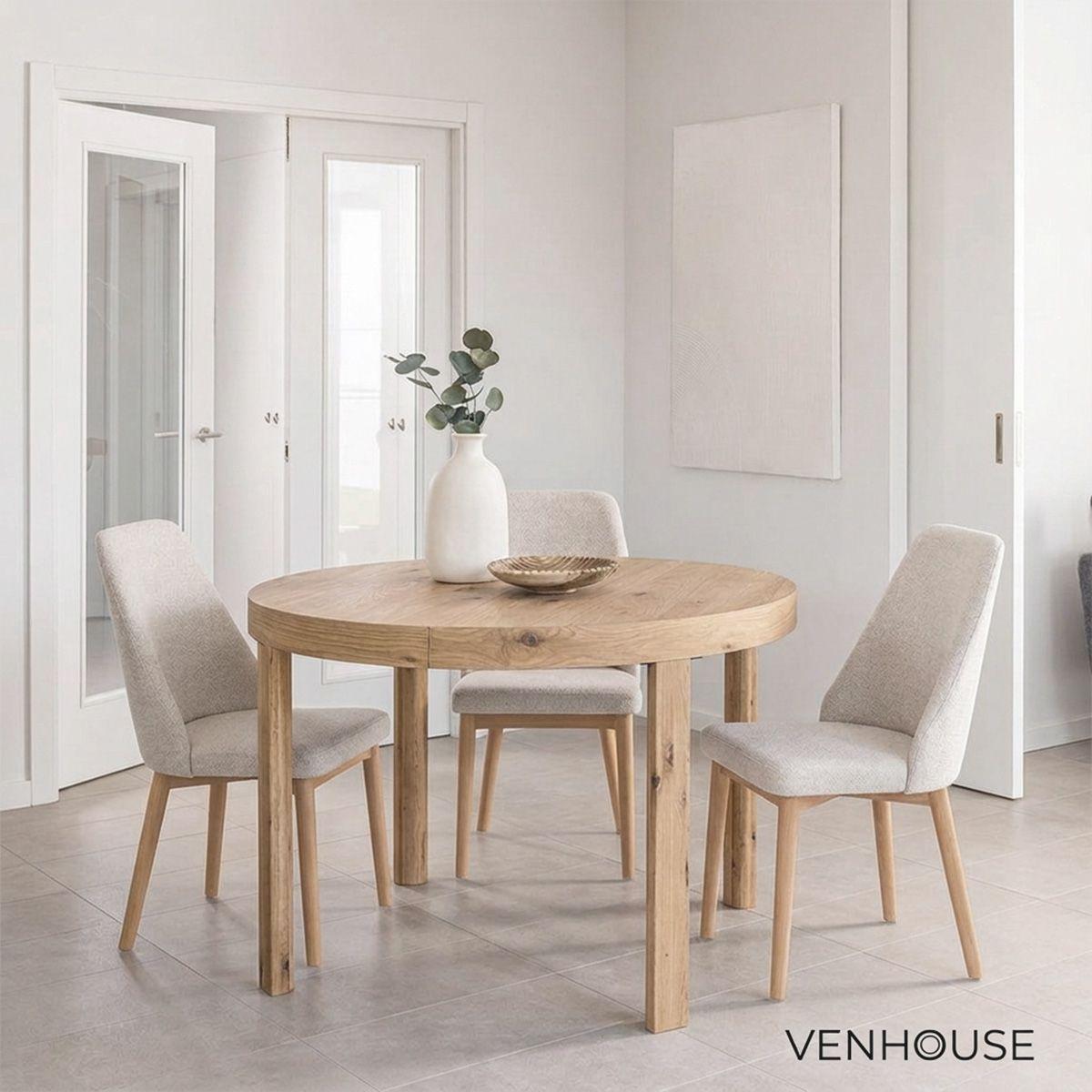 Pack 4 Sillas Comedor Lena Madera Asiento Acolchado Poliéster Beige-6