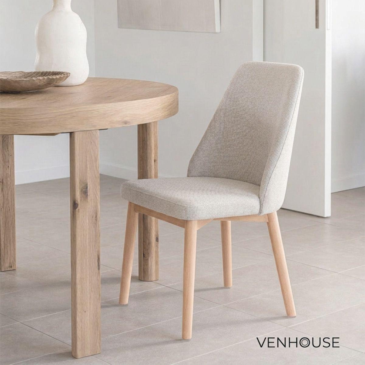 Pack 4 Sillas Comedor Lena Madera Asiento Acolchado Poliéster Beige-7