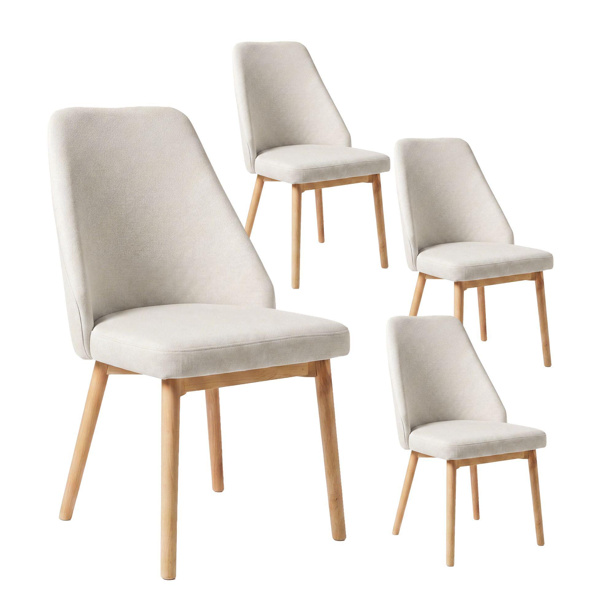 Pack 4 Sillas Comedor Lena Madera Asiento Acolchado Poliéster Beige-0