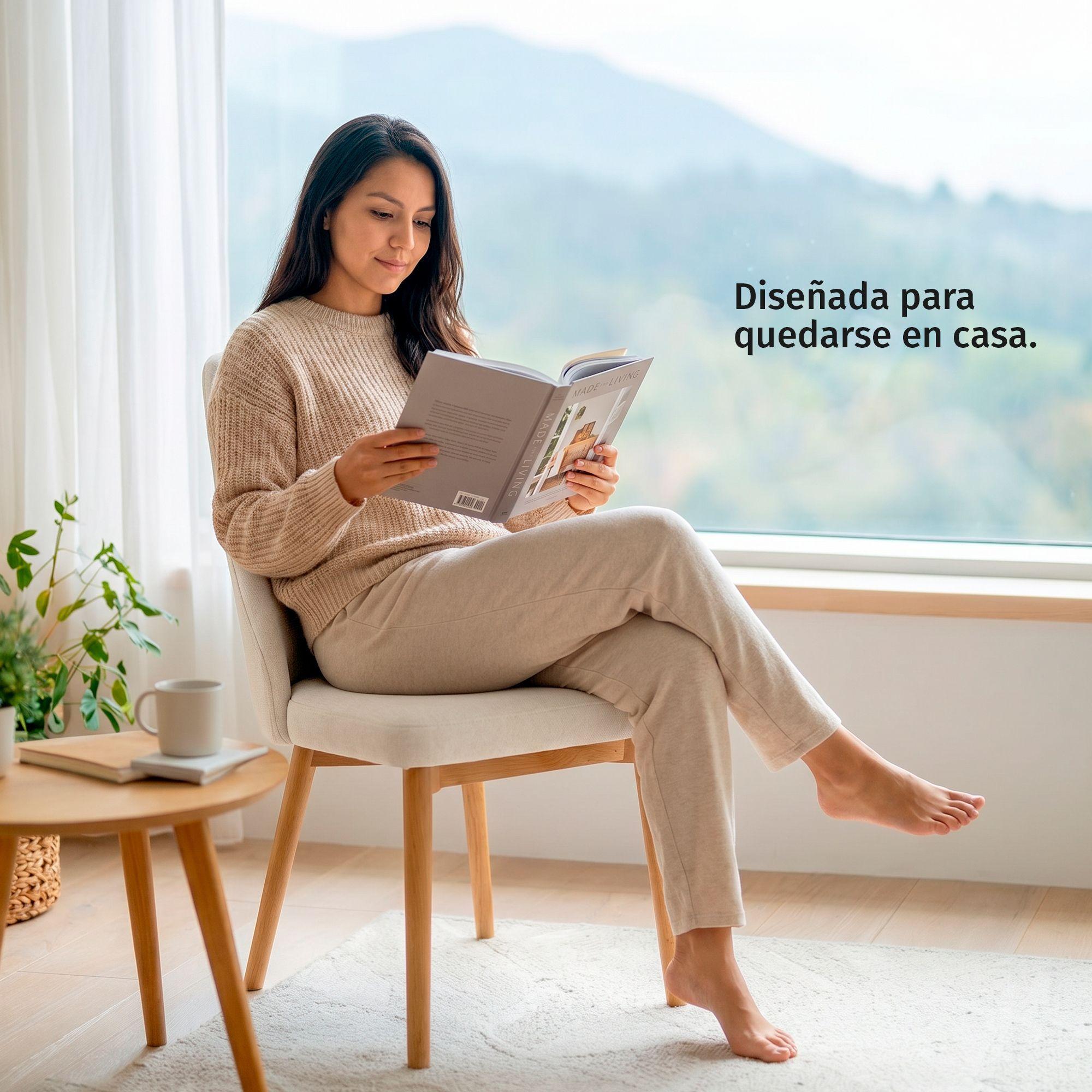 Pack 4 Sillas Comedor Lena Madera Asiento Acolchado Poliéster Beige-6